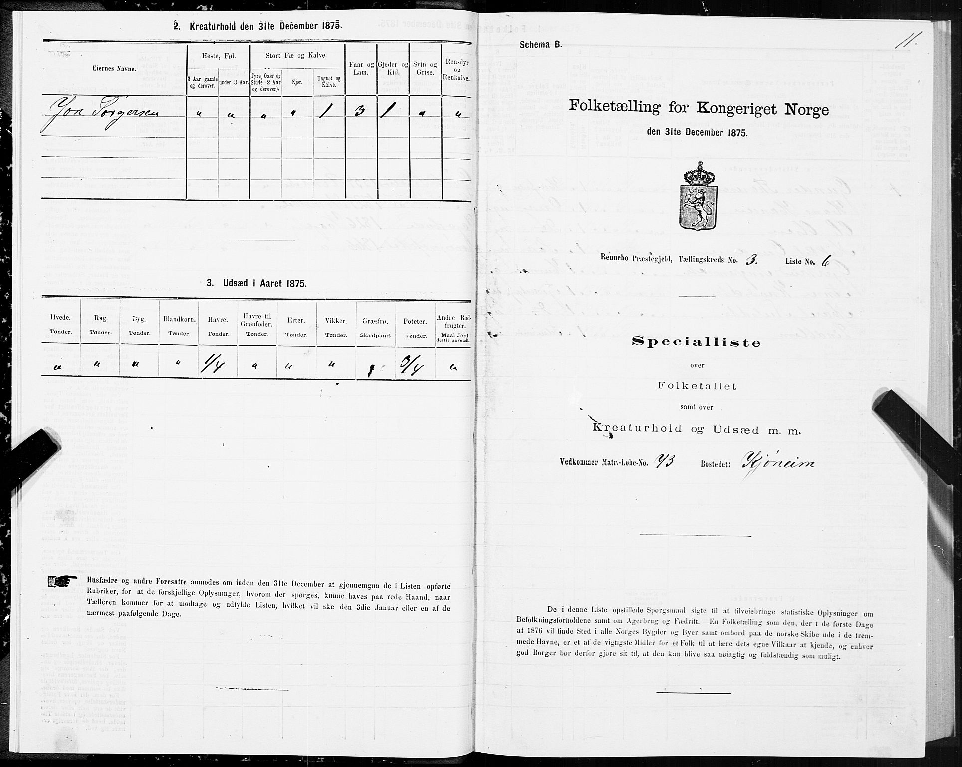 SAT, Folketelling 1875 for 1635P Rennebu prestegjeld, 1875, s. 2011