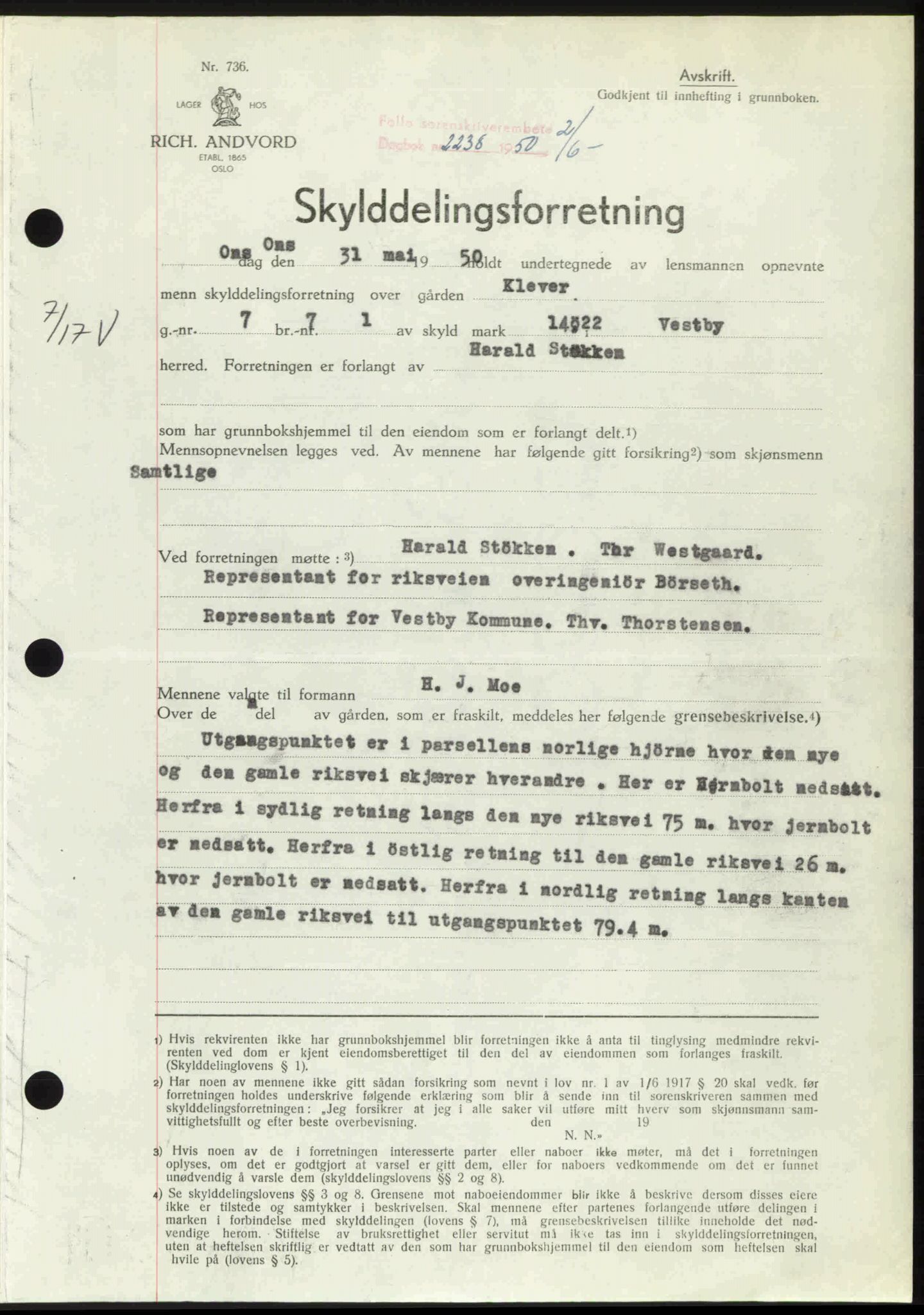 Follo sorenskriveri, SAO/A-10274/G/Ga/Gaa/L0092: Pantebok nr. I 92, 1950-1950, Dagboknr: 2238/1950