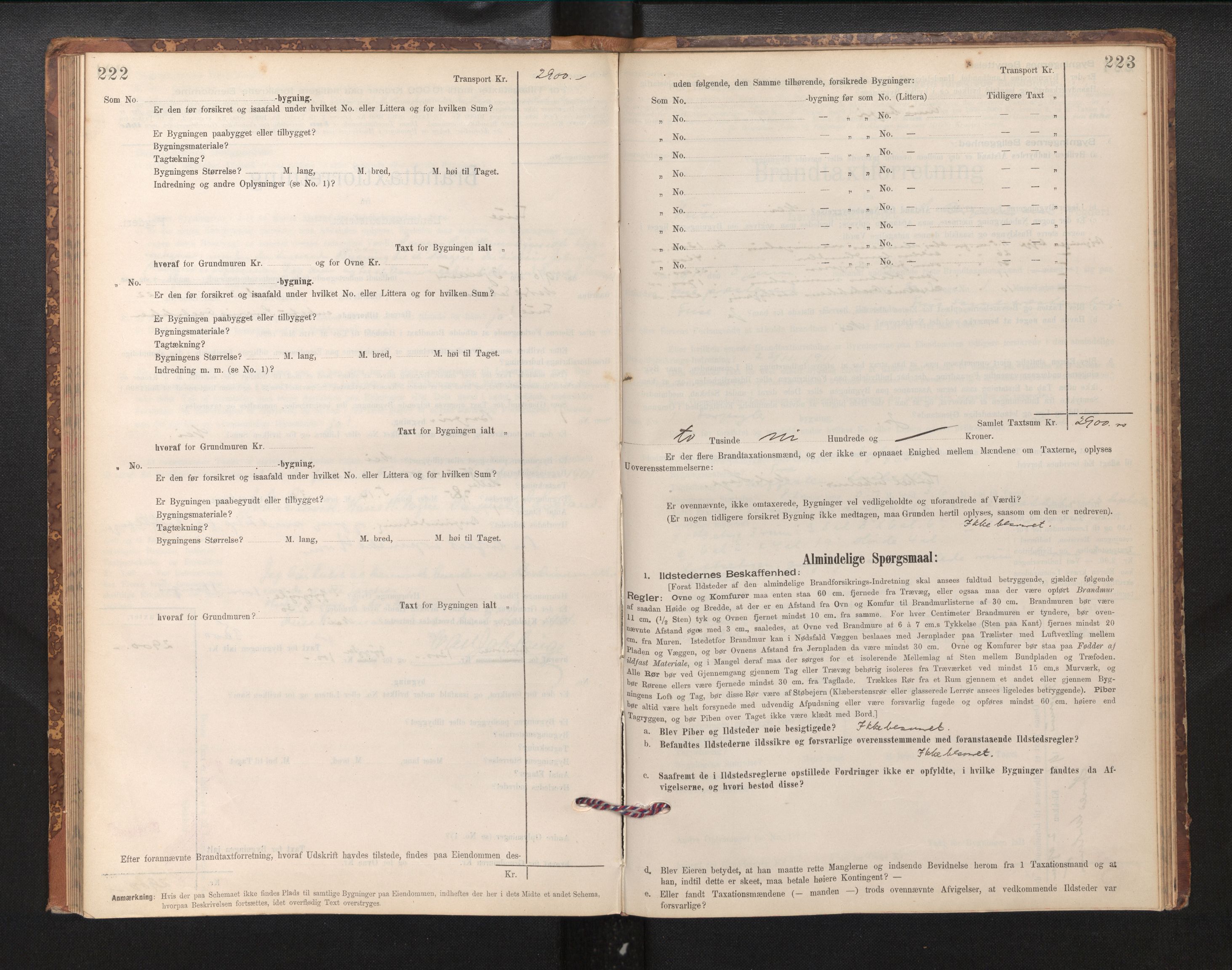 Lensmannen i Fusa, AV/SAB-A-32401/1/0012/L0003: Branntakstprotokoll, skjematakst, 1895-1950, s. 222-223