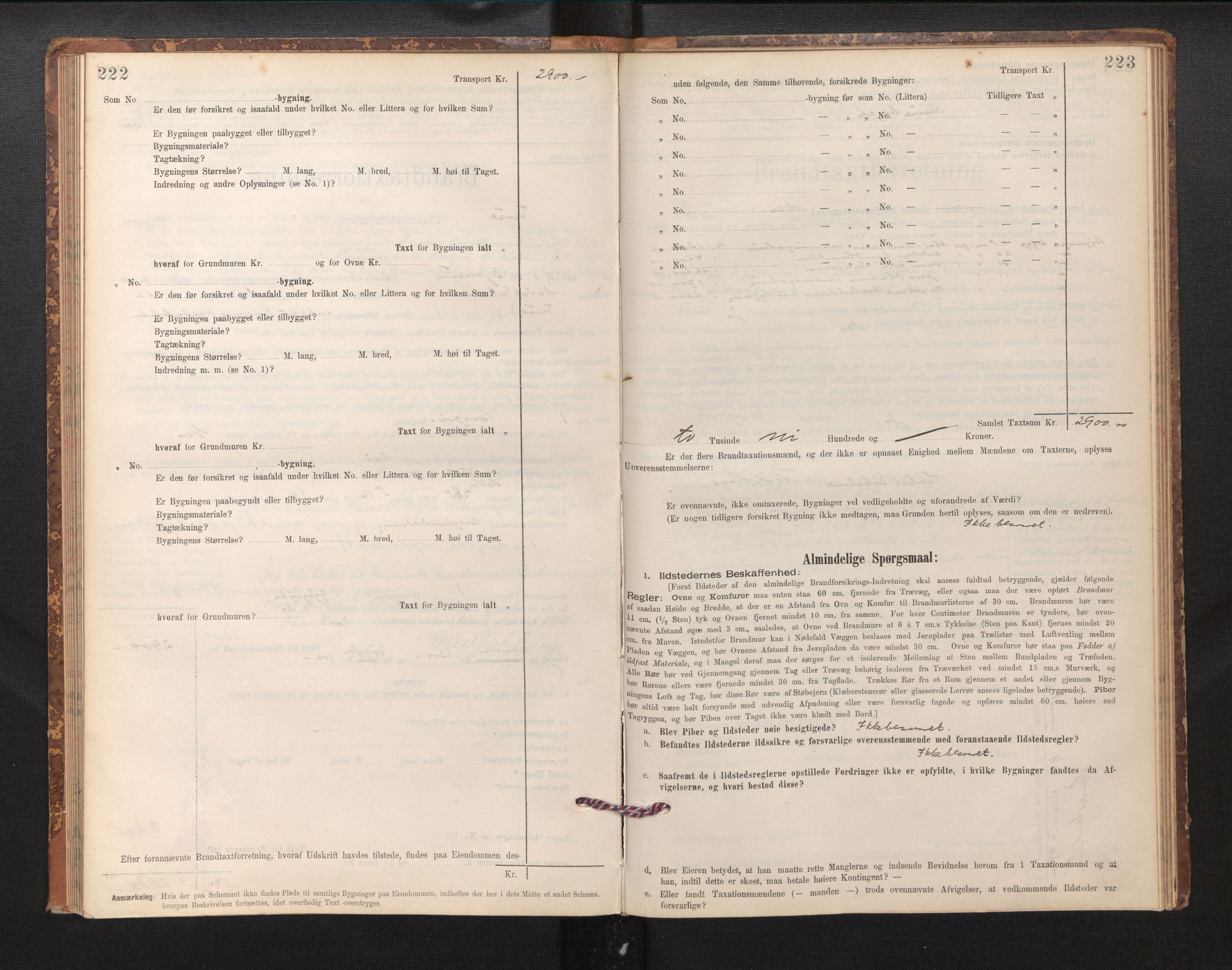Lensmannen i Fusa, SAB/A-32401/1/0012/L0003: Branntakstprotokoll, skjematakst, 1895-1950, s. 222-223