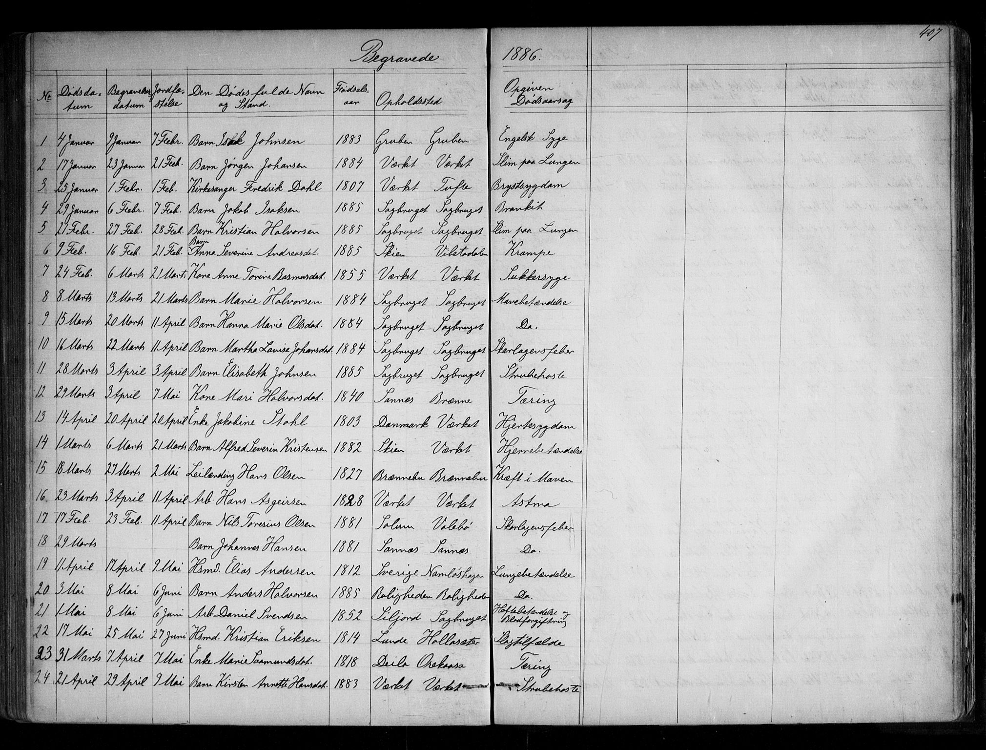 Holla kirkebøker, AV/SAKO-A-272/G/Ga/L0004: Klokkerbok nr. I 4, 1867-1890, s. 407