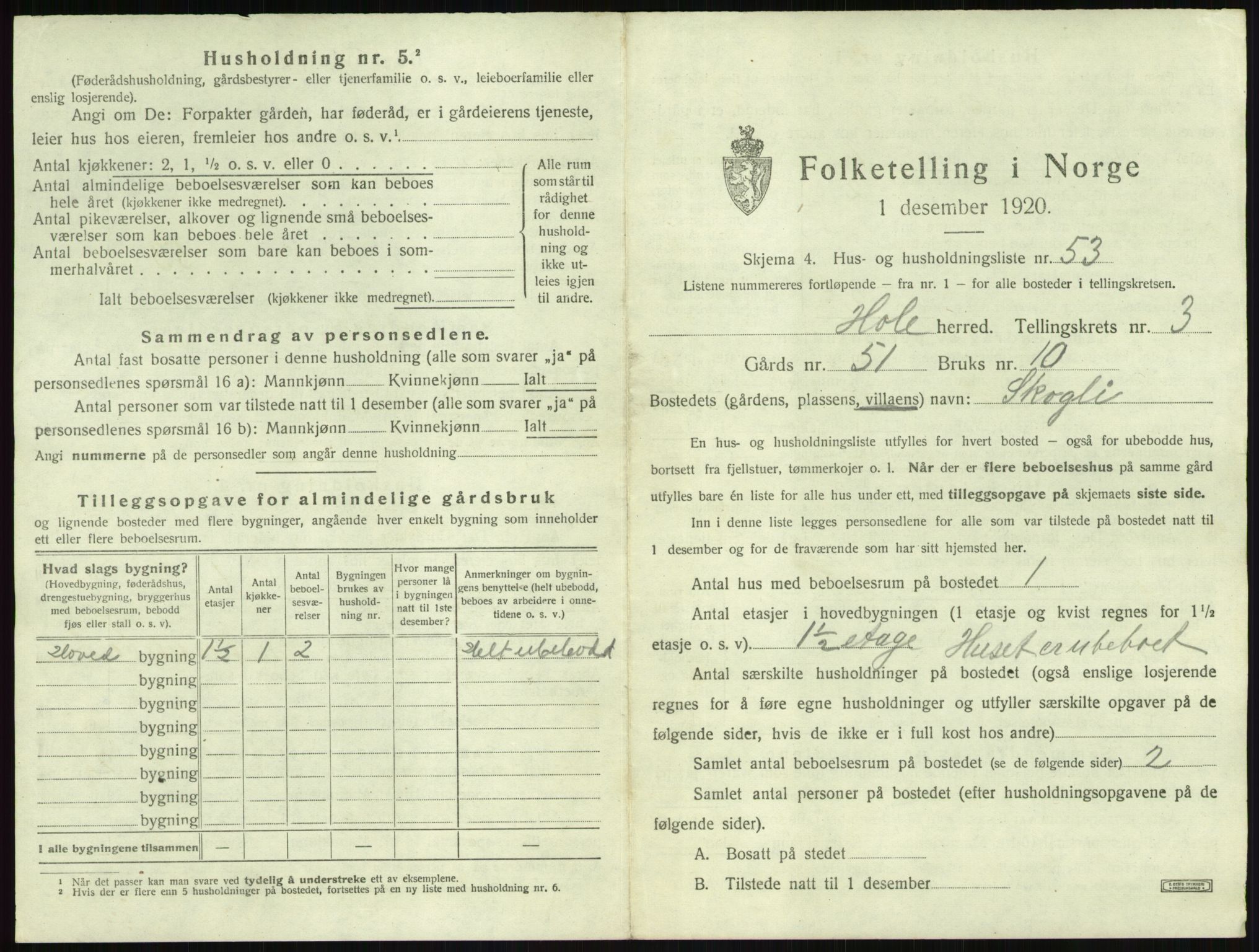 SAKO, Folketelling 1920 for 0612 Hole herred, 1920, s. 471