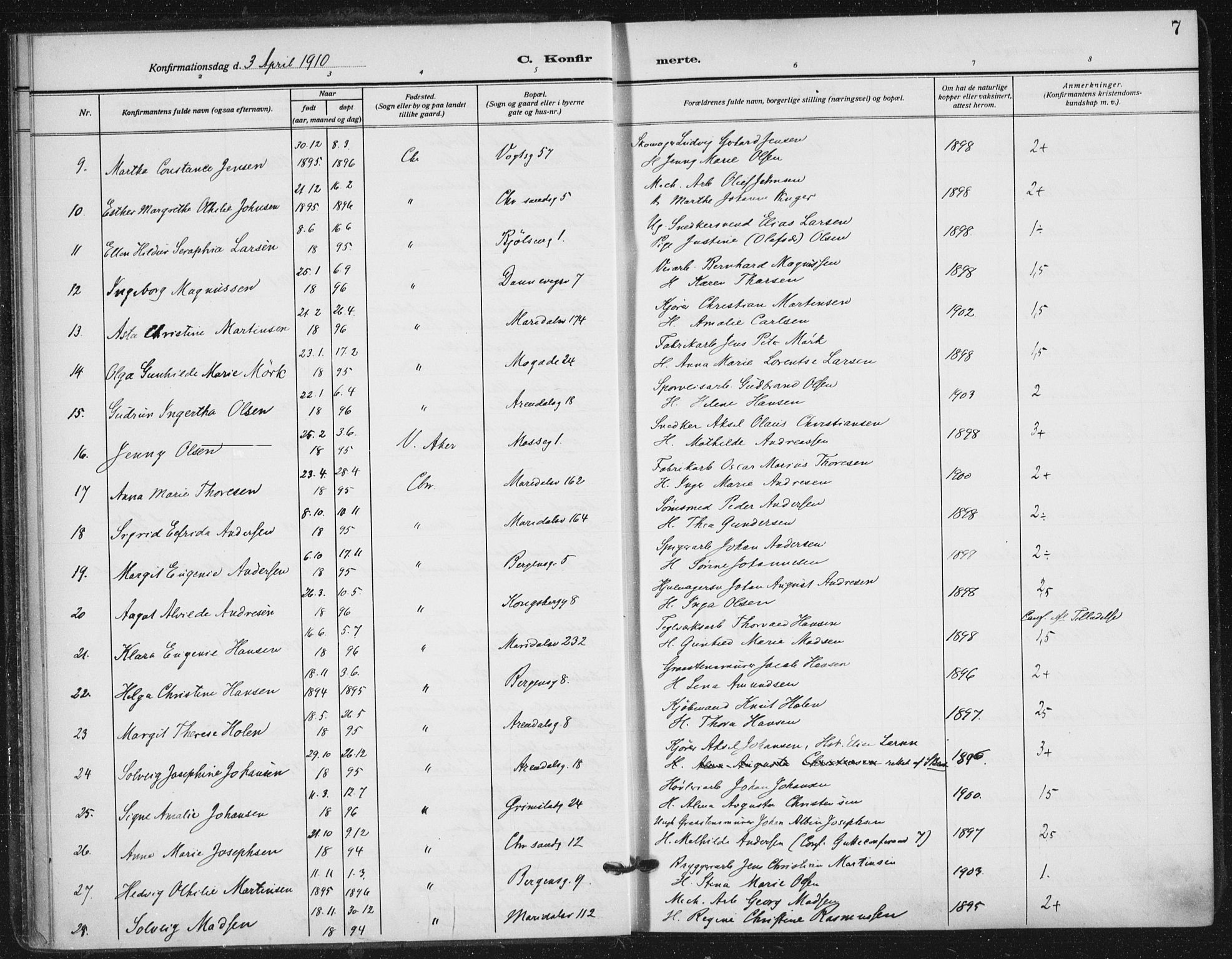 Sagene prestekontor Kirkebøker, AV/SAO-A-10796/F/L0008: Ministerialbok nr. 8, 1910-1919, s. 7