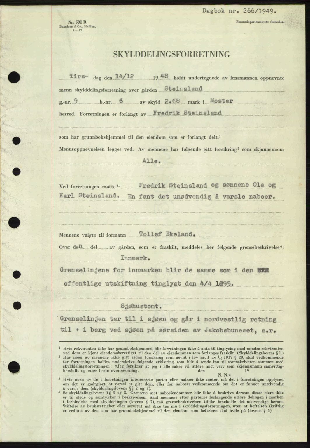 Sunnhordland sorenskrivar, AV/SAB-A-2401: Pantebok nr. A88, 1948-1949, Dagboknr: 266/1949