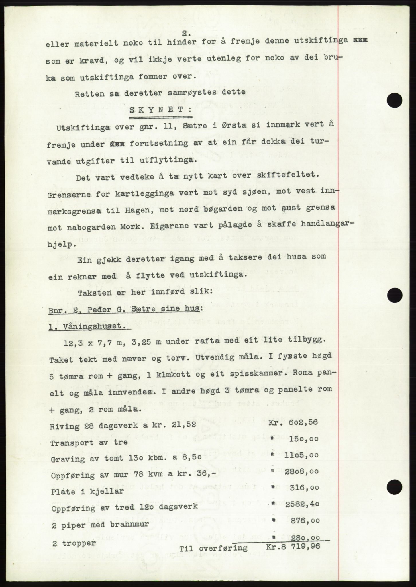 Søre Sunnmøre sorenskriveri, AV/SAT-A-4122/1/2/2C/L0099: Pantebok nr. 25A, 1954-1954, Dagboknr: 3059/1954