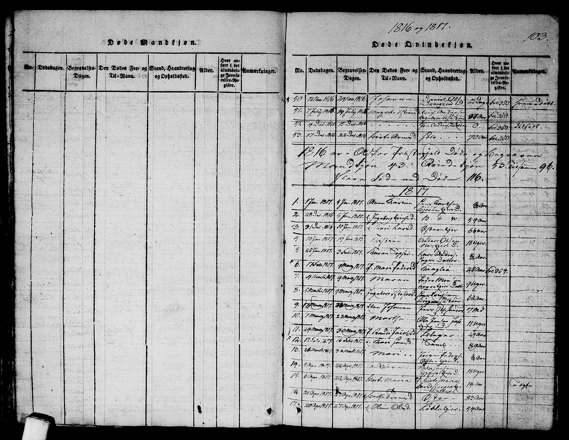 Asker prestekontor Kirkebøker, AV/SAO-A-10256a/G/Ga/L0001: Klokkerbok nr. I 1, 1814-1830, s. 103