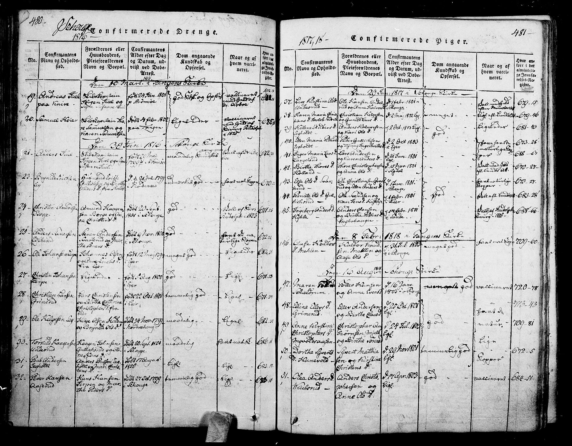 Skoger kirkebøker, SAKO/A-59/F/Fa/L0002: Ministerialbok nr. I 2 /1, 1814-1842, s. 480-481