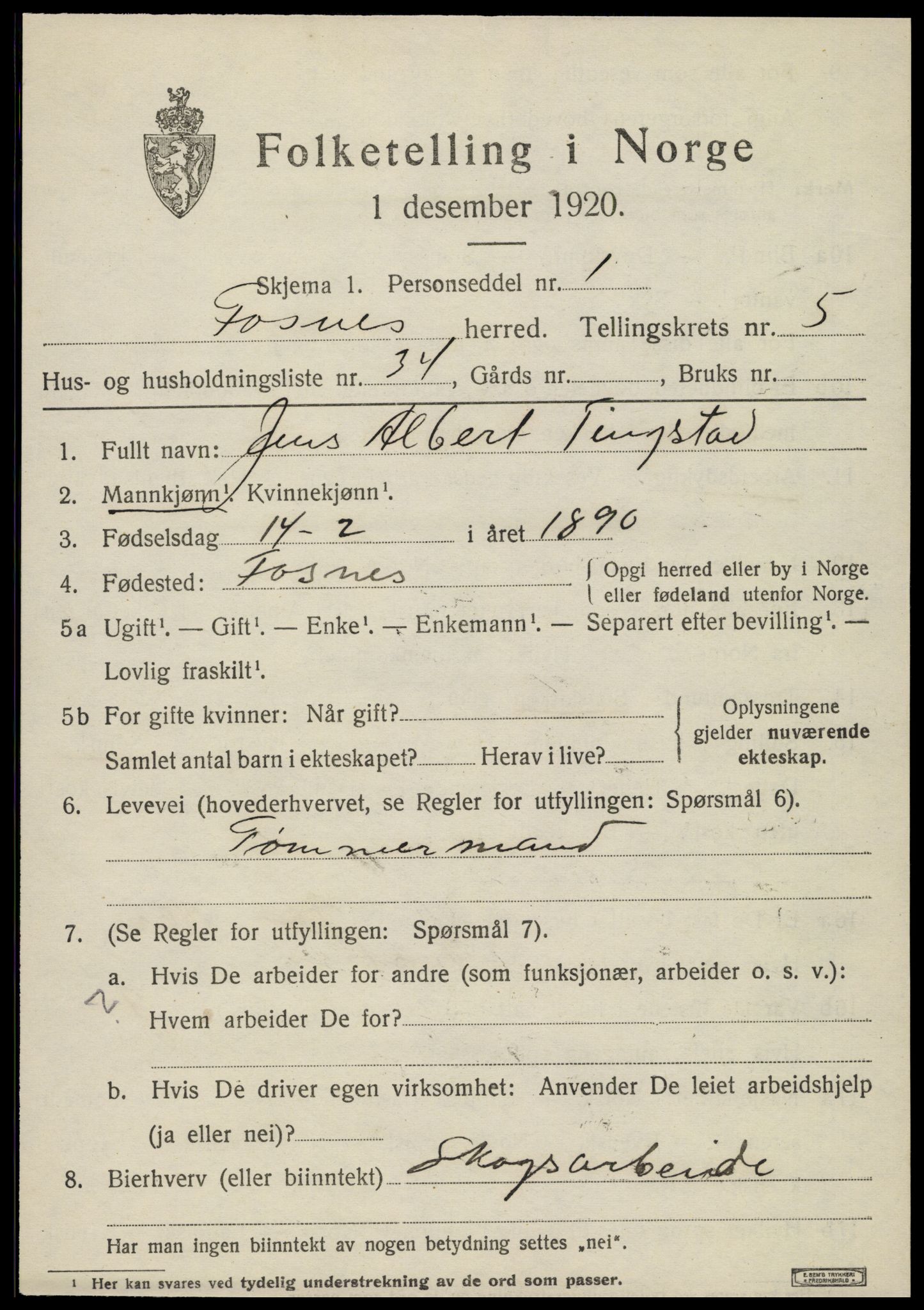 SAT, Folketelling 1920 for 1748 Fosnes herred, 1920, s. 2569