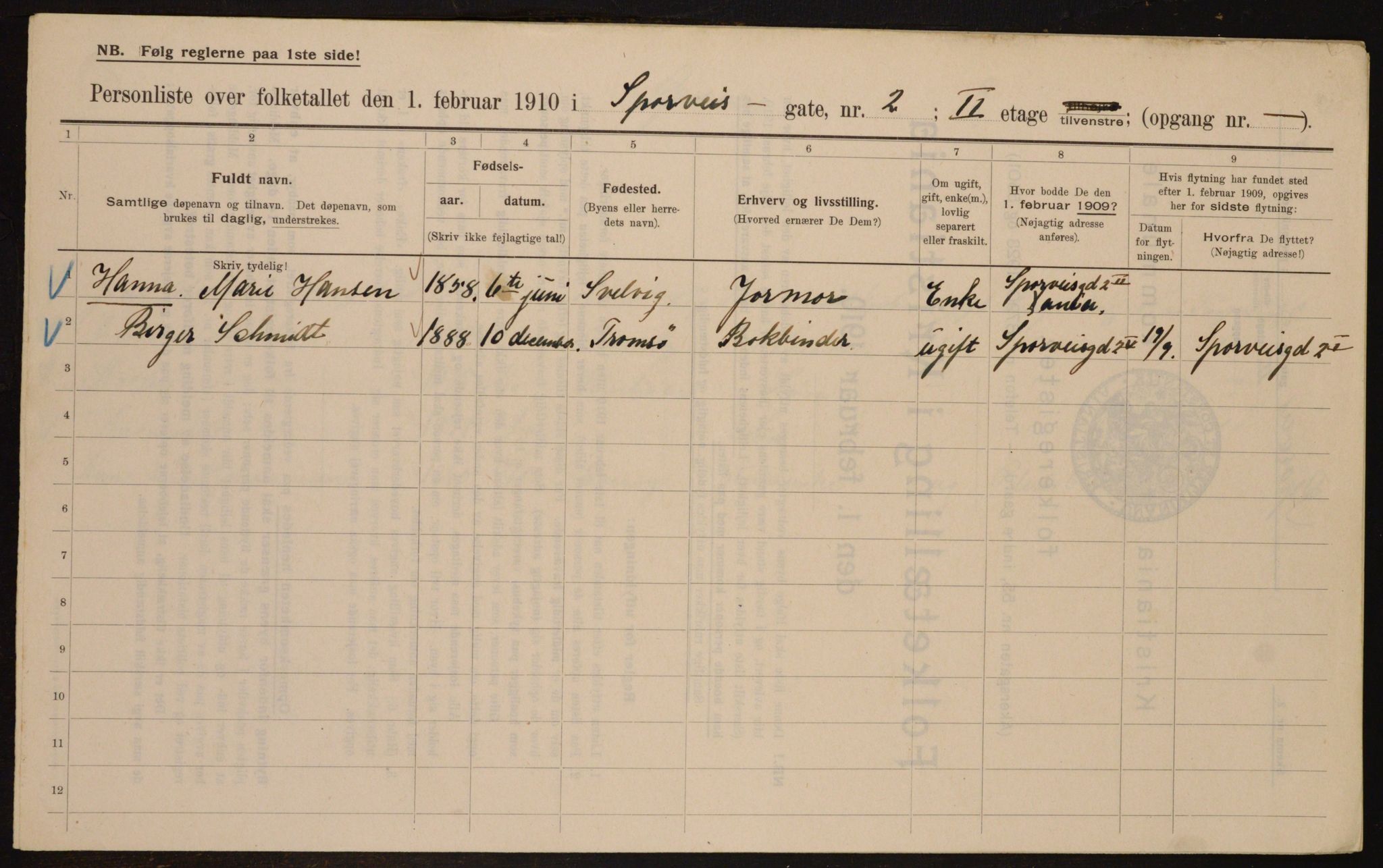 OBA, Kommunal folketelling 1.2.1910 for Kristiania, 1910, s. 95526