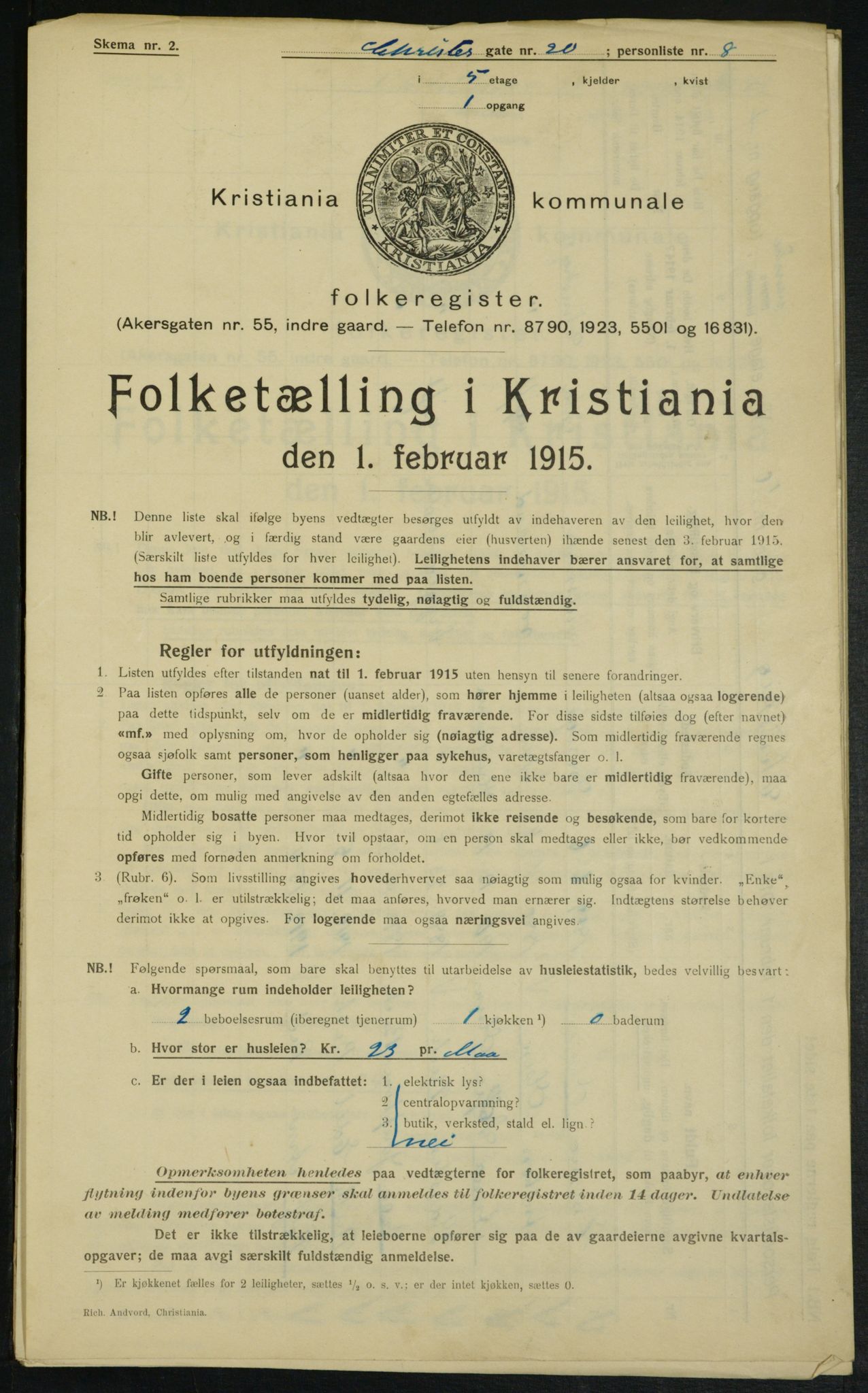 OBA, Kommunal folketelling 1.2.1915 for Kristiania, 1915, s. 12354