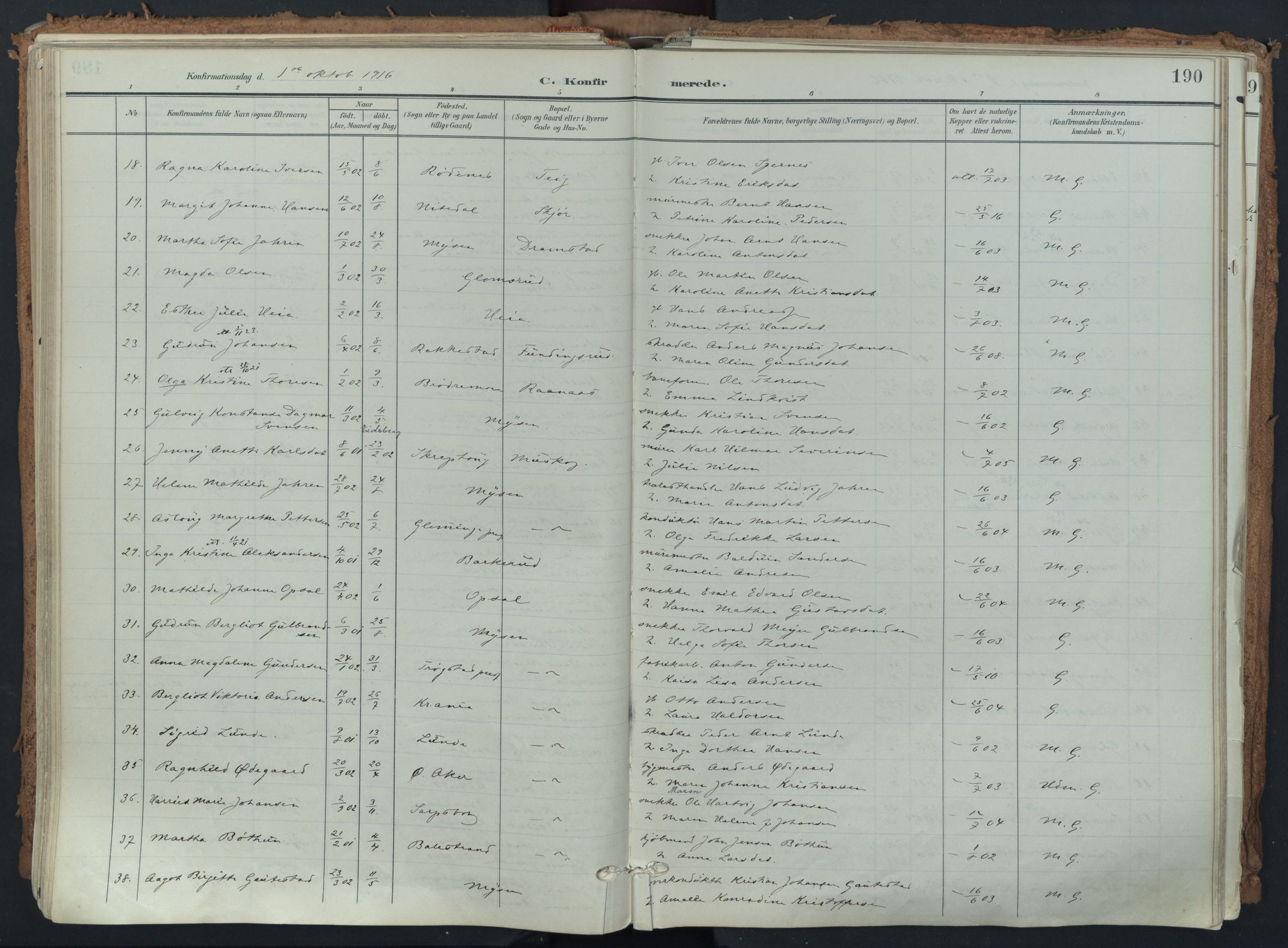 Eidsberg prestekontor Kirkebøker, AV/SAO-A-10905/F/Fa/L0014: Ministerialbok nr. I 14, 1902-1919, s. 190