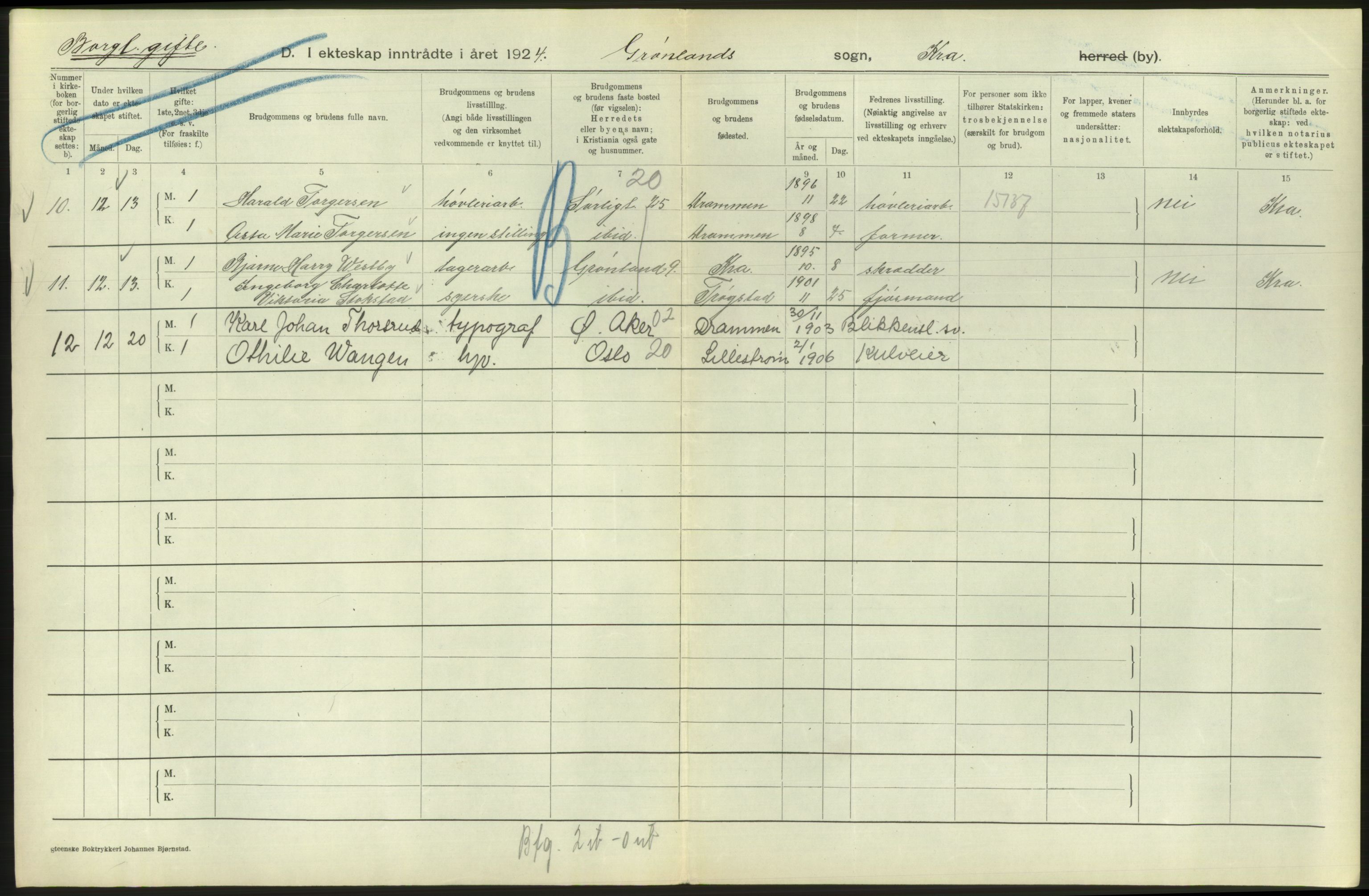 Statistisk sentralbyrå, Sosiodemografiske emner, Befolkning, AV/RA-S-2228/D/Df/Dfc/Dfcd/L0007: Kristiania: Gifte, 1924, s. 482