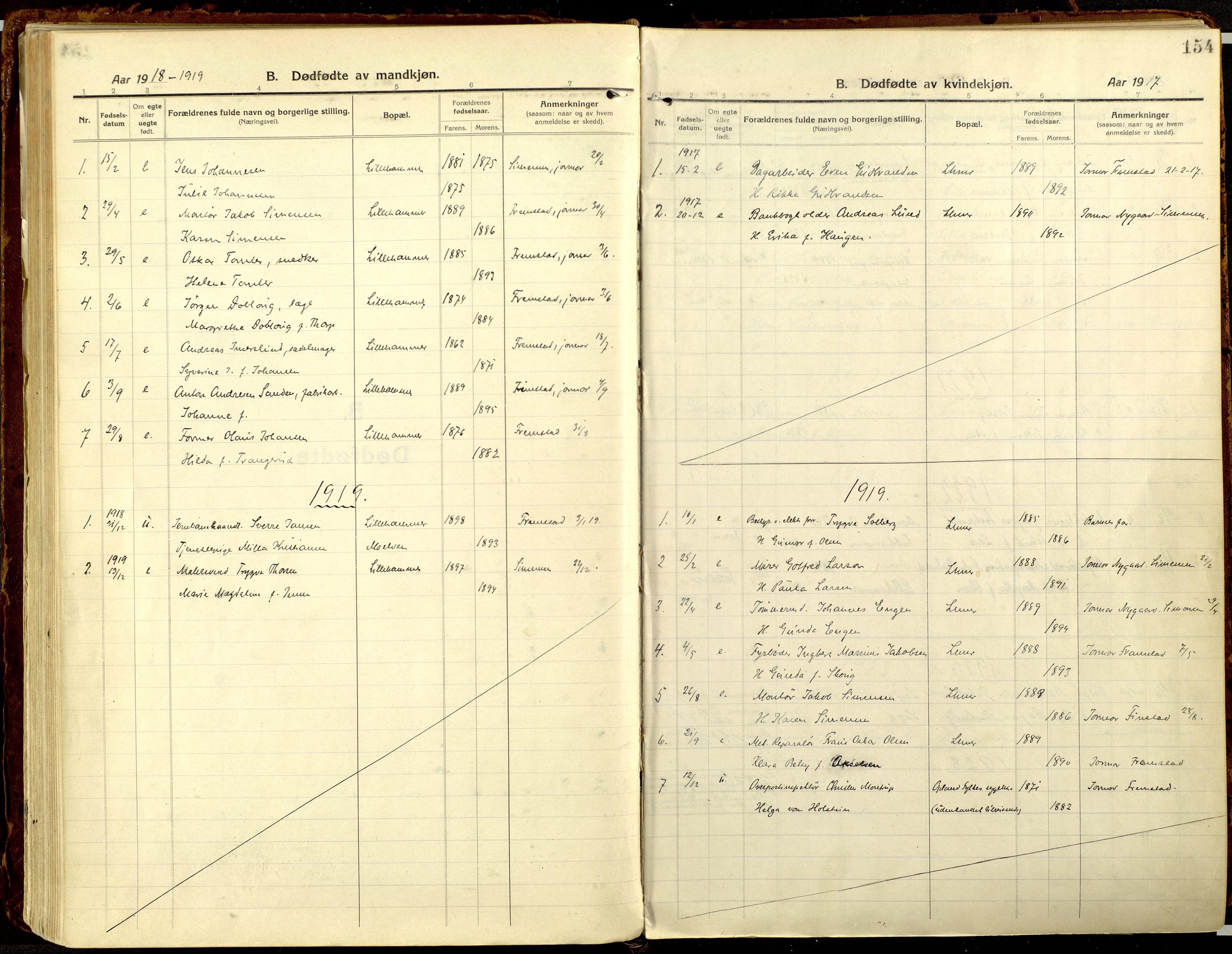 Lillehammer prestekontor, AV/SAH-PREST-088/H/Ha/Haa/L0002: Ministerialbok nr. 2, 1917-1932, s. 154