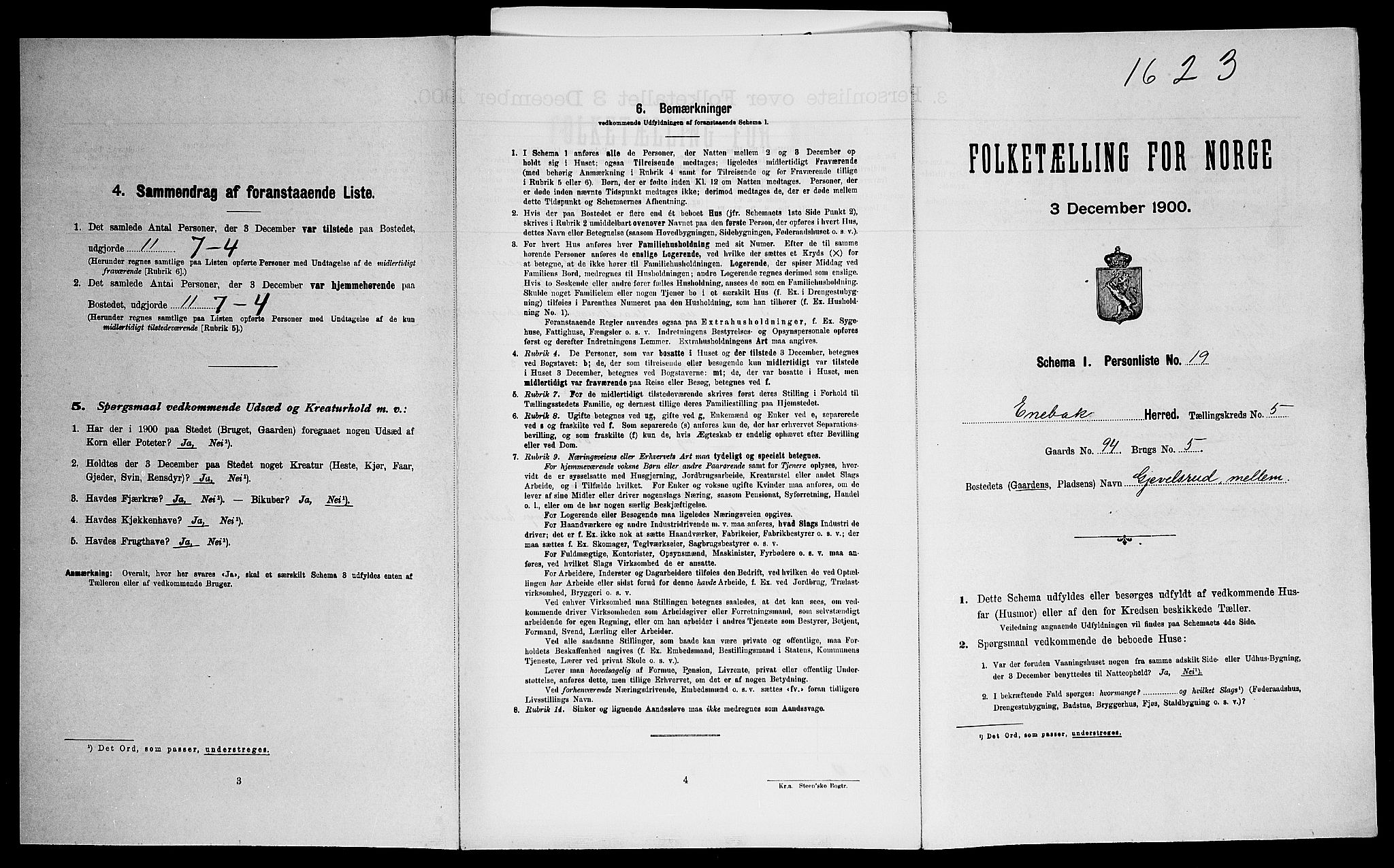 SAO, Folketelling 1900 for 0229 Enebakk herred, 1900