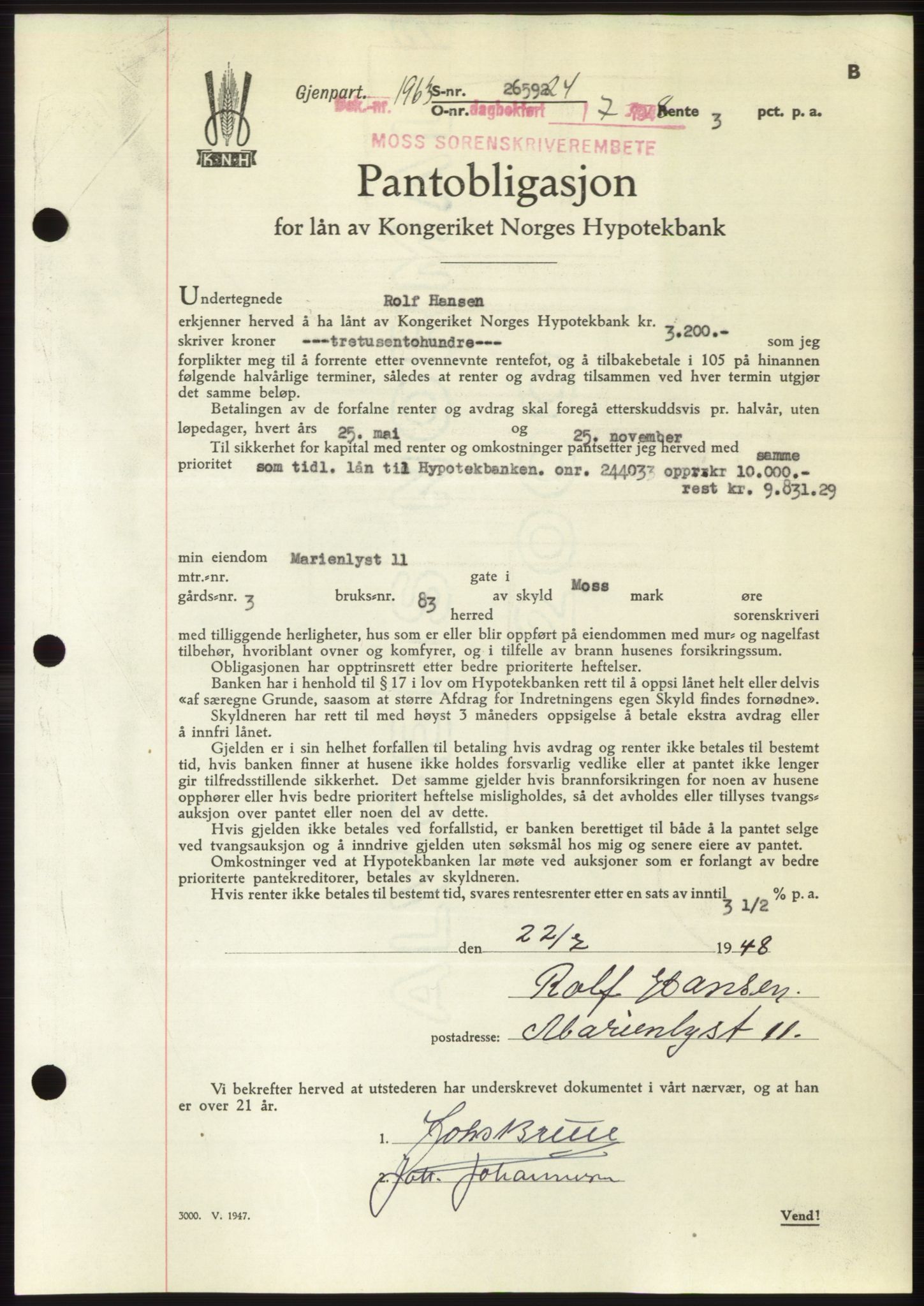 Moss sorenskriveri, AV/SAO-A-10168: Pantebok nr. B20, 1948-1948, Dagboknr: 1963/1948