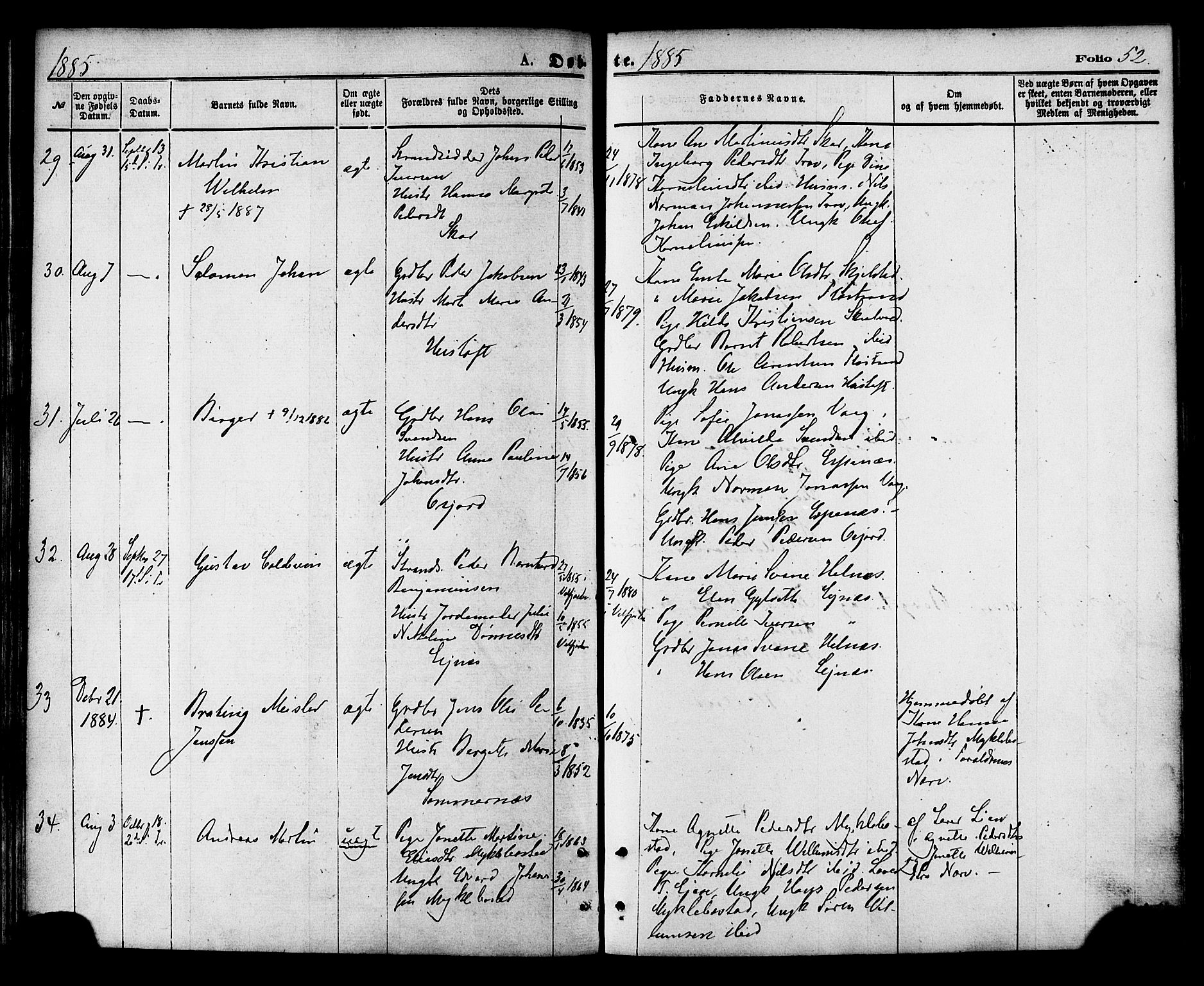 Ministerialprotokoller, klokkerbøker og fødselsregistre - Nordland, AV/SAT-A-1459/857/L0821: Ministerialbok nr. 857A01, 1875-1889, s. 52