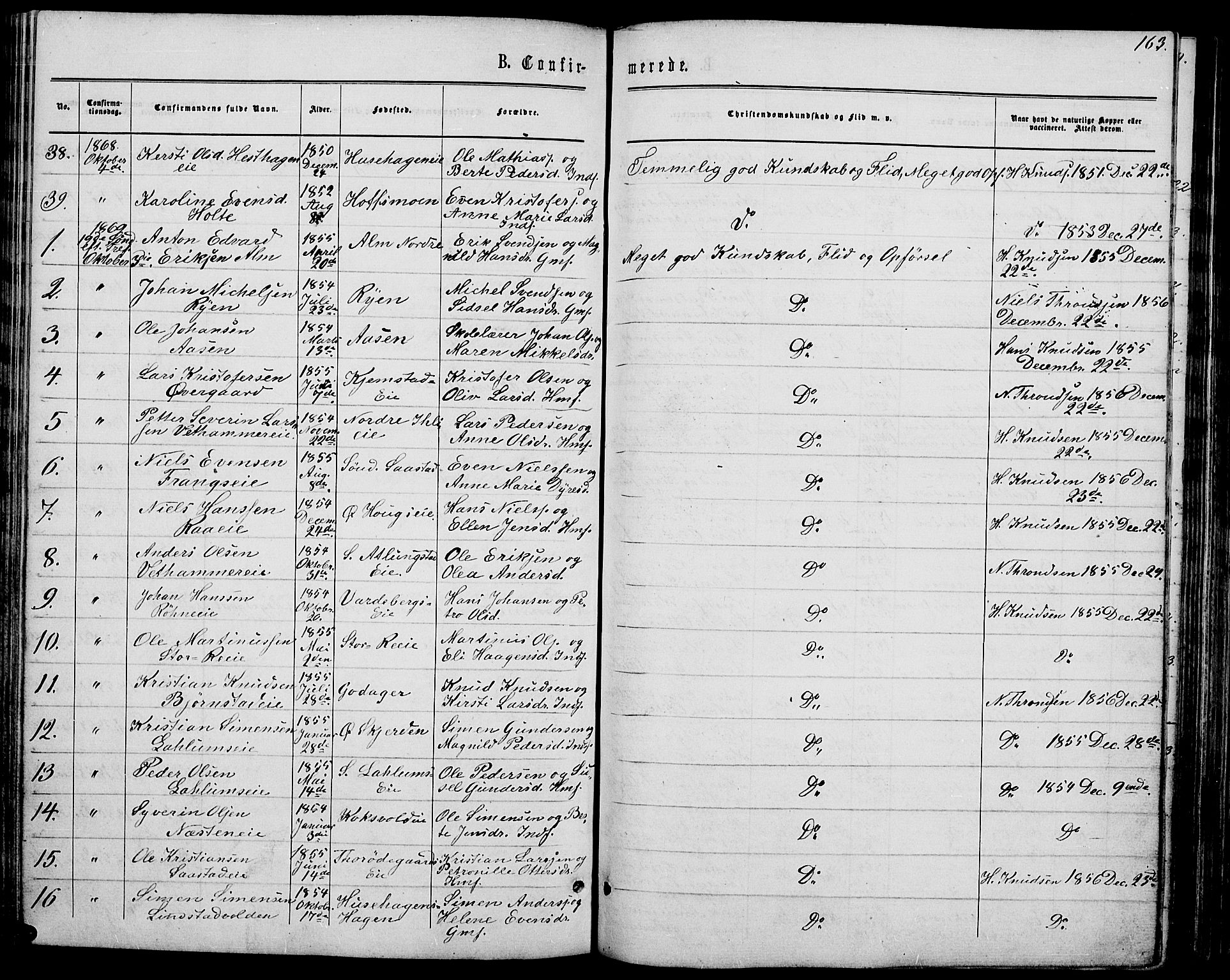 Stange prestekontor, AV/SAH-PREST-002/L/L0006: Klokkerbok nr. 6, 1864-1882, s. 163