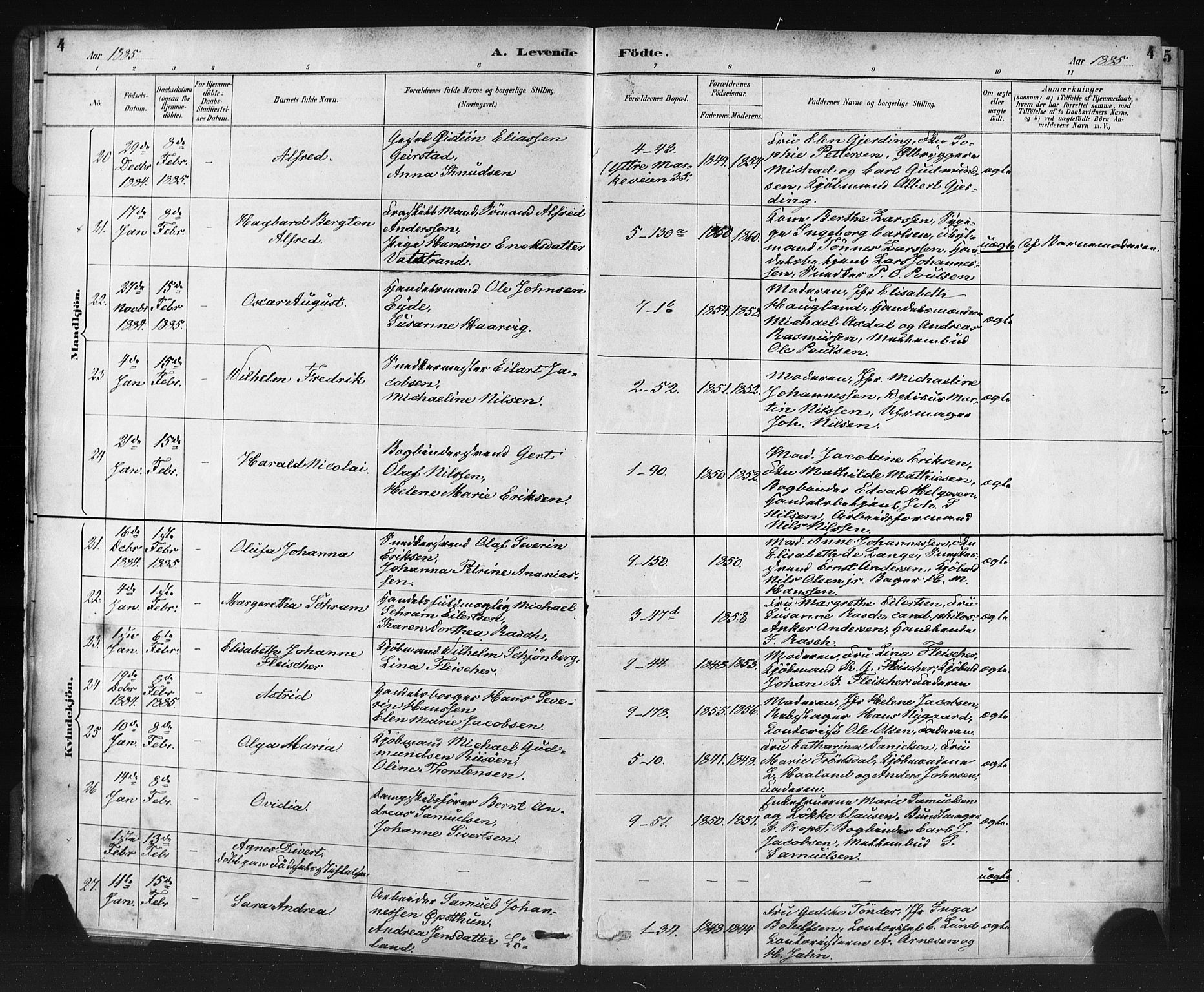 Nykirken Sokneprestembete, AV/SAB-A-77101/H/Haa: Ministerialbok nr. B 5, 1885-1894, s. 4
