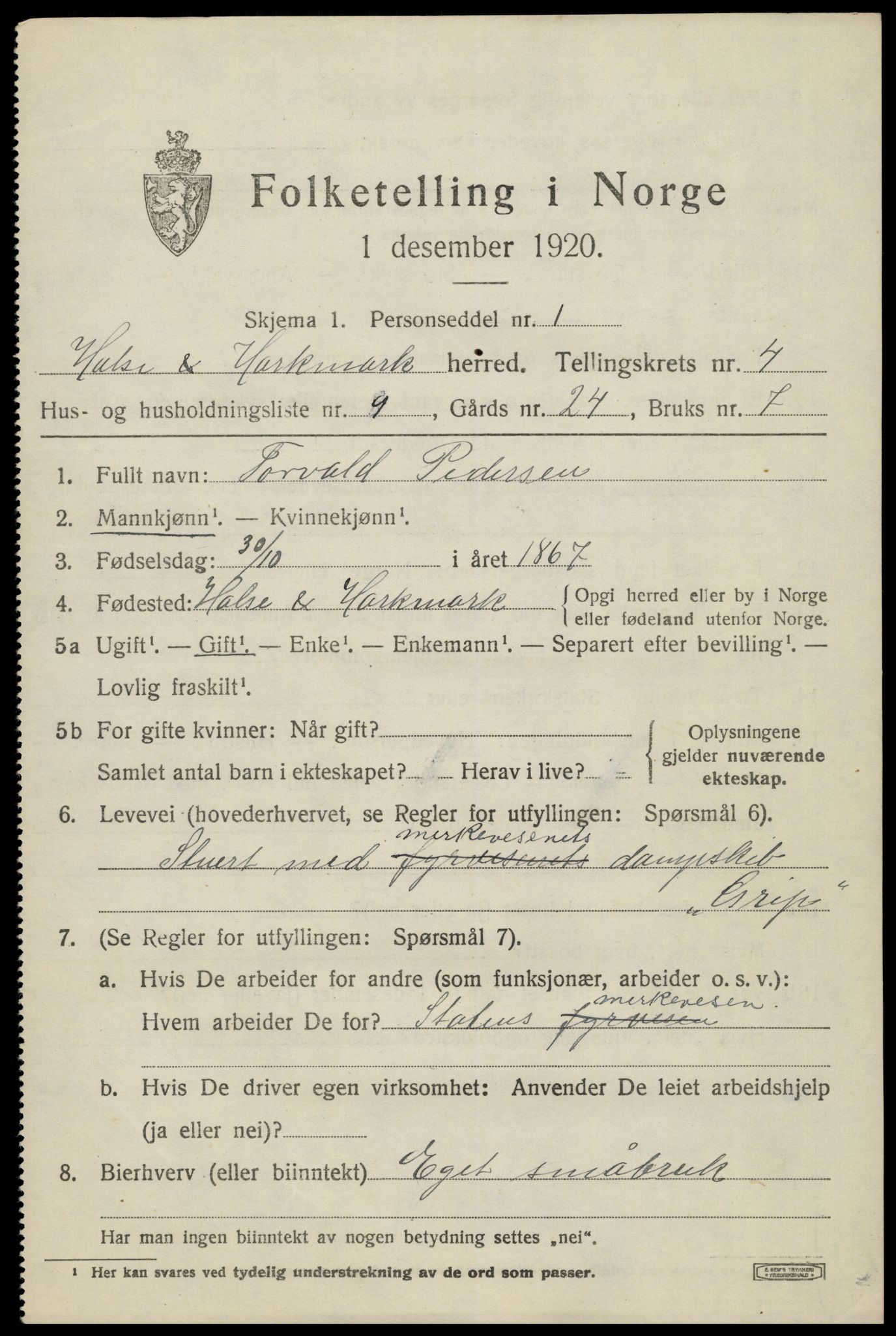 SAK, Folketelling 1920 for 1019 Halse og Harkmark herred, 1920, s. 2924