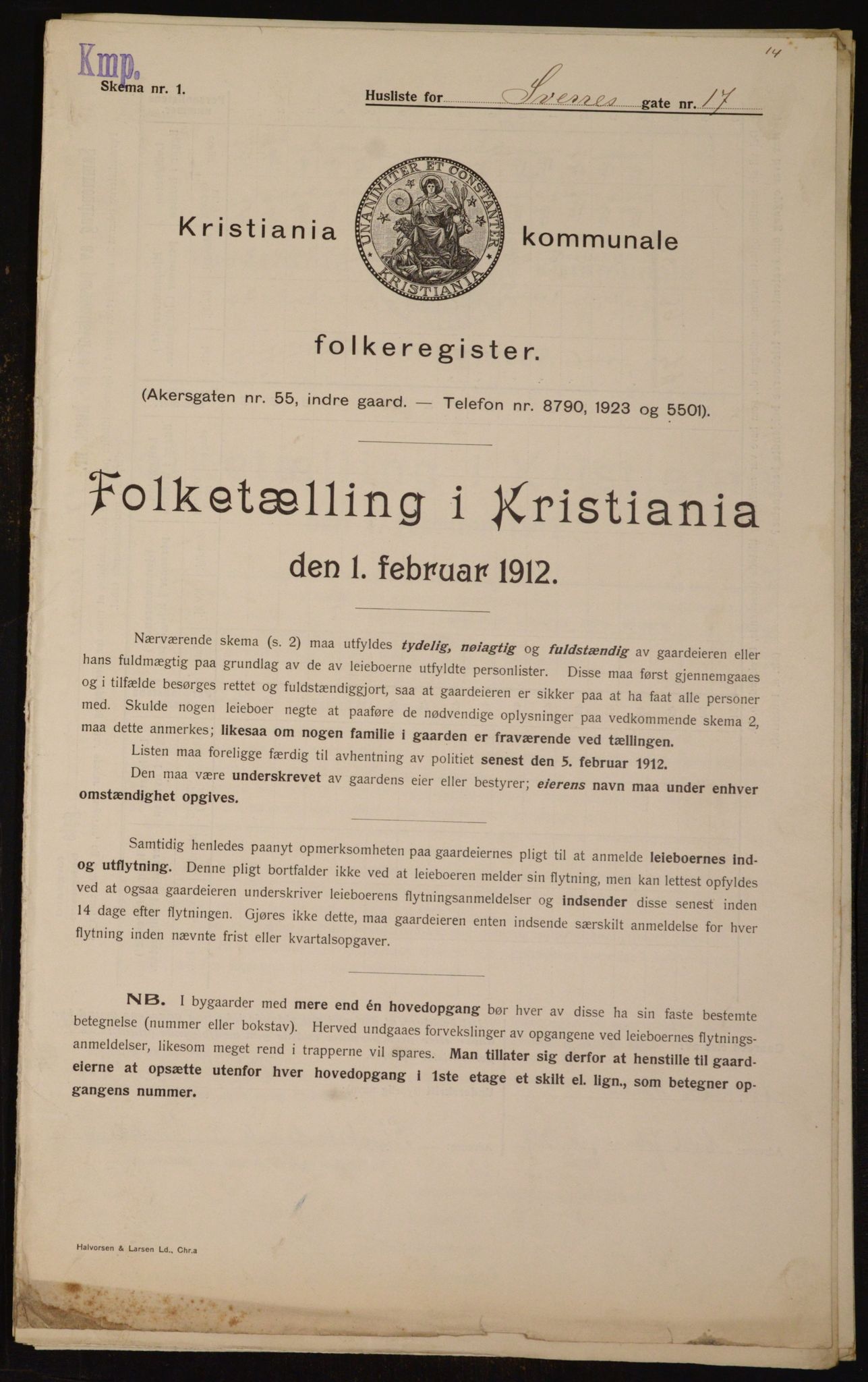 OBA, Kommunal folketelling 1.2.1912 for Kristiania, 1912, s. 105986