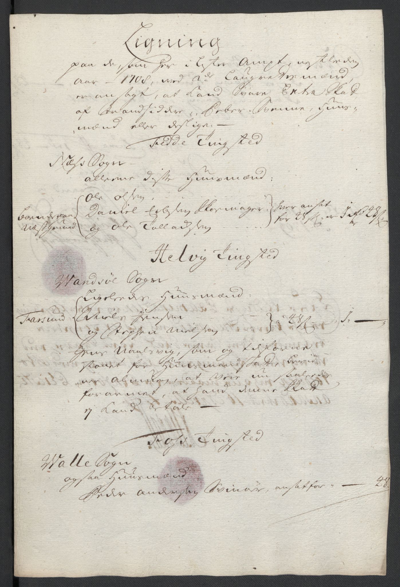 Rentekammeret inntil 1814, Reviderte regnskaper, Fogderegnskap, RA/EA-4092/R43/L2552: Fogderegnskap Lista og Mandal, 1705-1709, s. 70