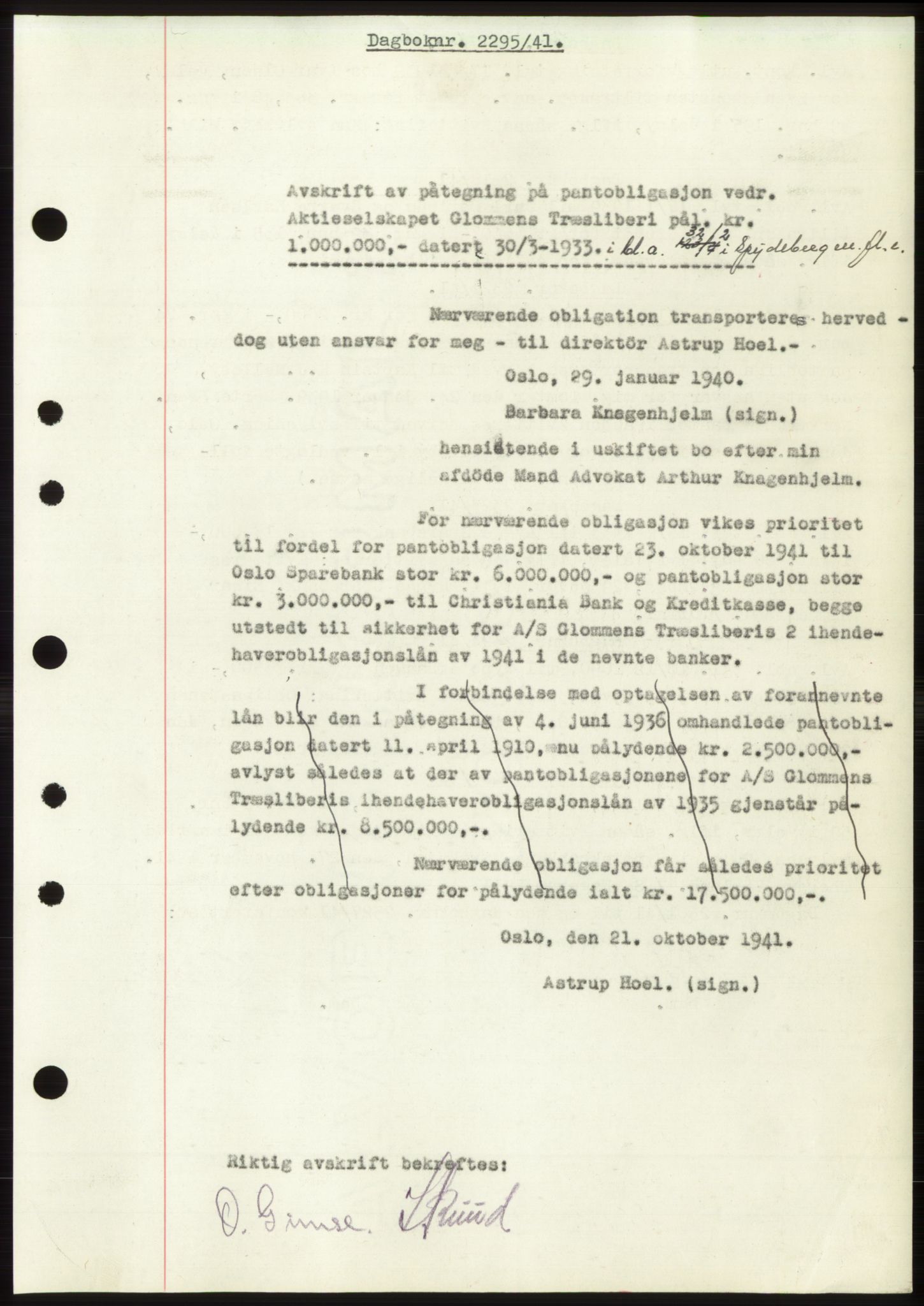 Moss sorenskriveri, SAO/A-10168: Pantebok nr. C10, 1938-1950, Dagboknr: 2295/1941