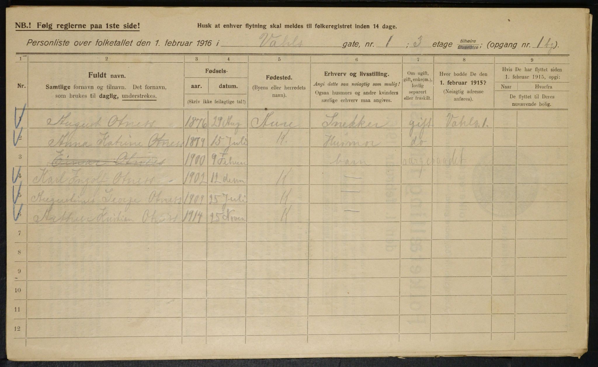 OBA, Kommunal folketelling 1.2.1916 for Kristiania, 1916, s. 125117