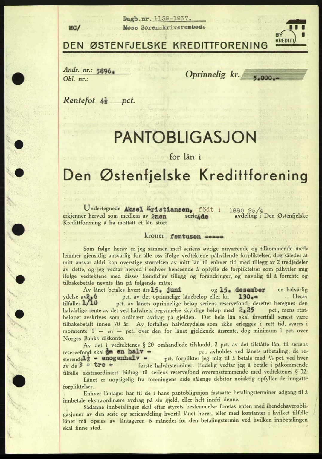 Moss sorenskriveri, SAO/A-10168: Pantebok nr. B3, 1937-1937, Dagboknr: 1139/1937