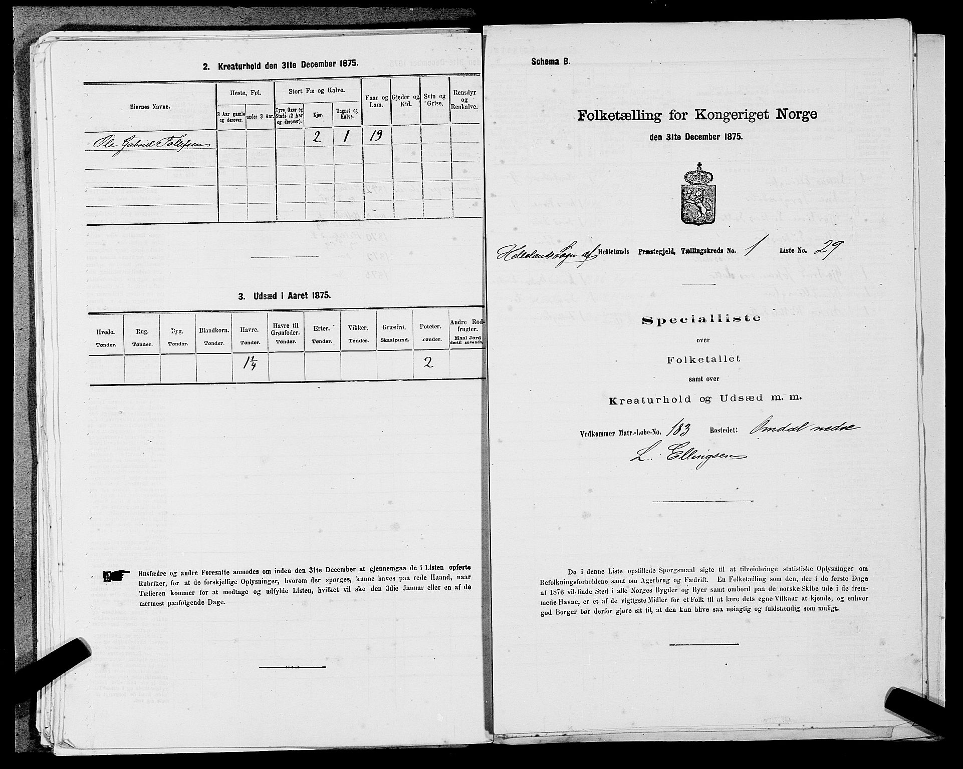 SAST, Folketelling 1875 for 1115P Helleland prestegjeld, 1875, s. 123