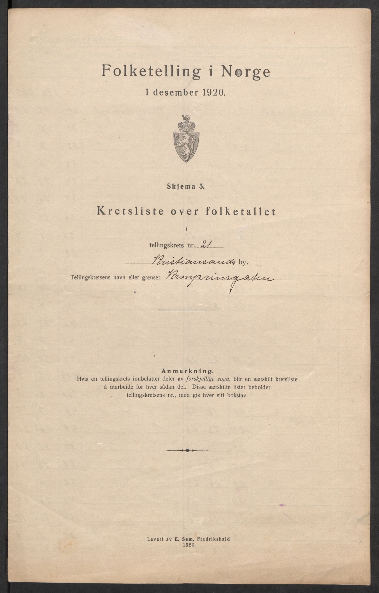 SAK, Folketelling 1920 for 1001 Kristiansand kjøpstad, 1920, s. 67