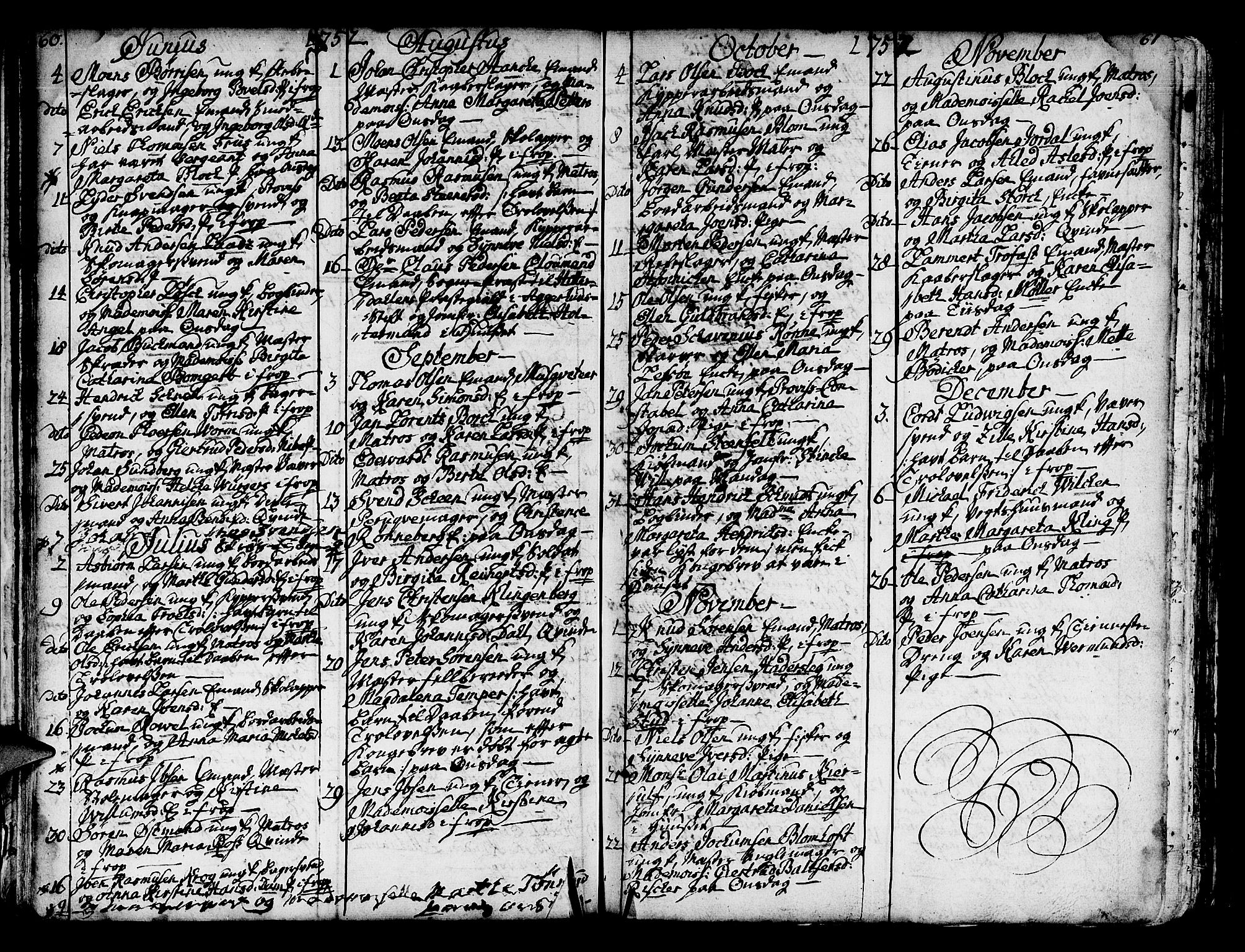 Domkirken sokneprestembete, AV/SAB-A-74801/H/Haa/L0007: Ministerialbok nr. A 7, 1725-1826, s. 60-61
