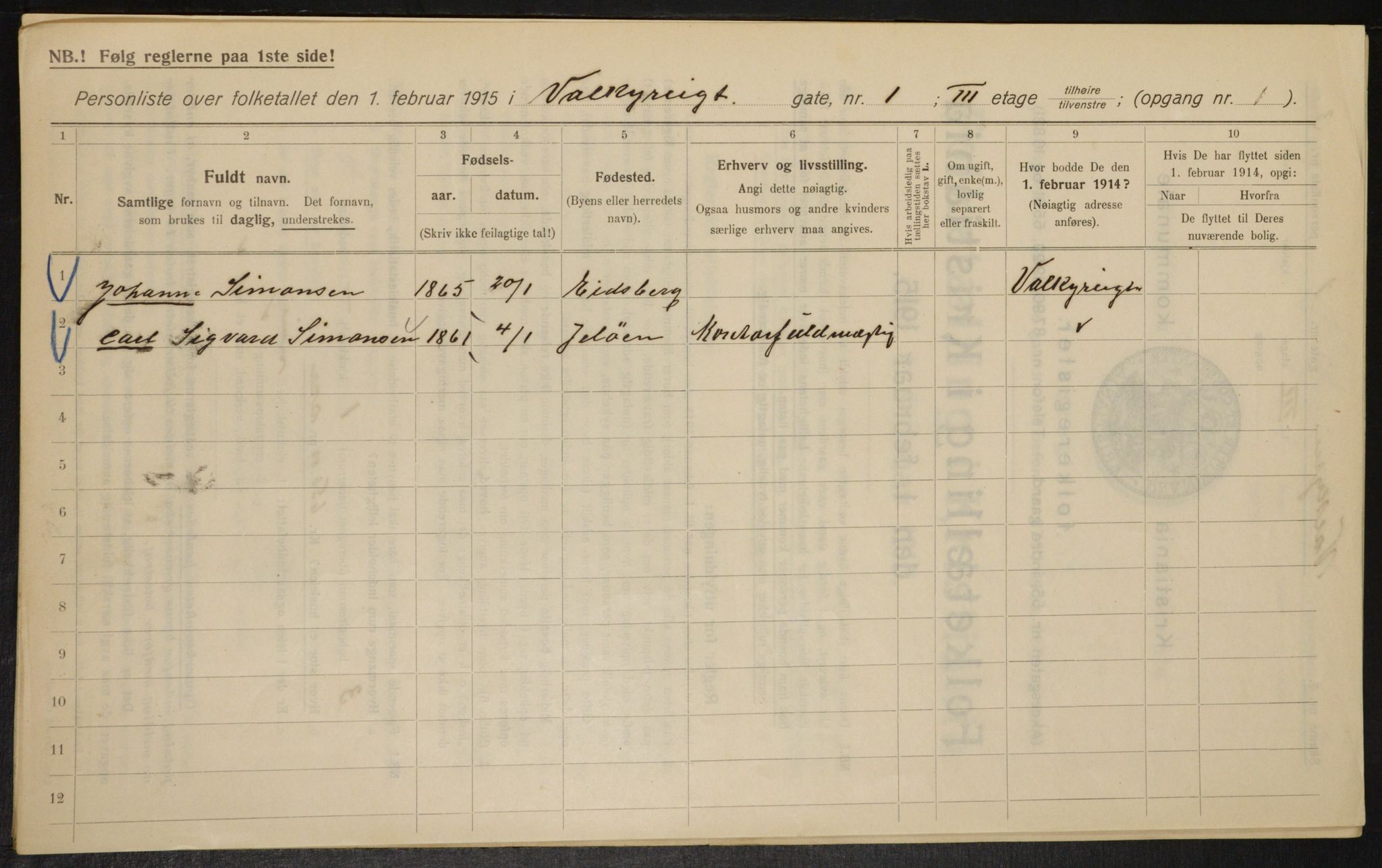 OBA, Kommunal folketelling 1.2.1915 for Kristiania, 1915, s. 122277