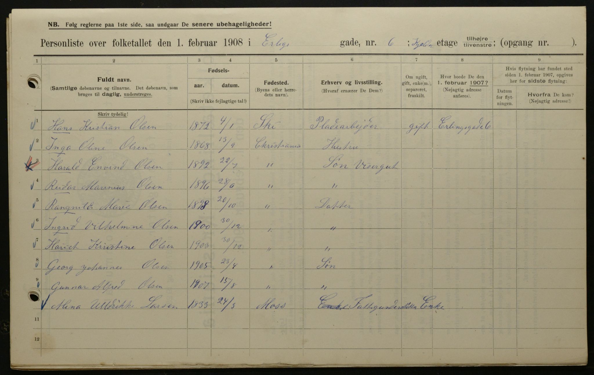 OBA, Kommunal folketelling 1.2.1908 for Kristiania kjøpstad, 1908, s. 20029