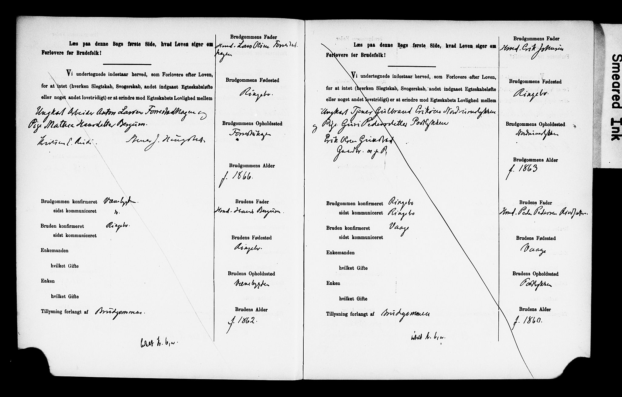 Ringebu prestekontor, AV/SAH-PREST-082/I/Ie: Lysningsprotokoll nr. 2, 1886-1894