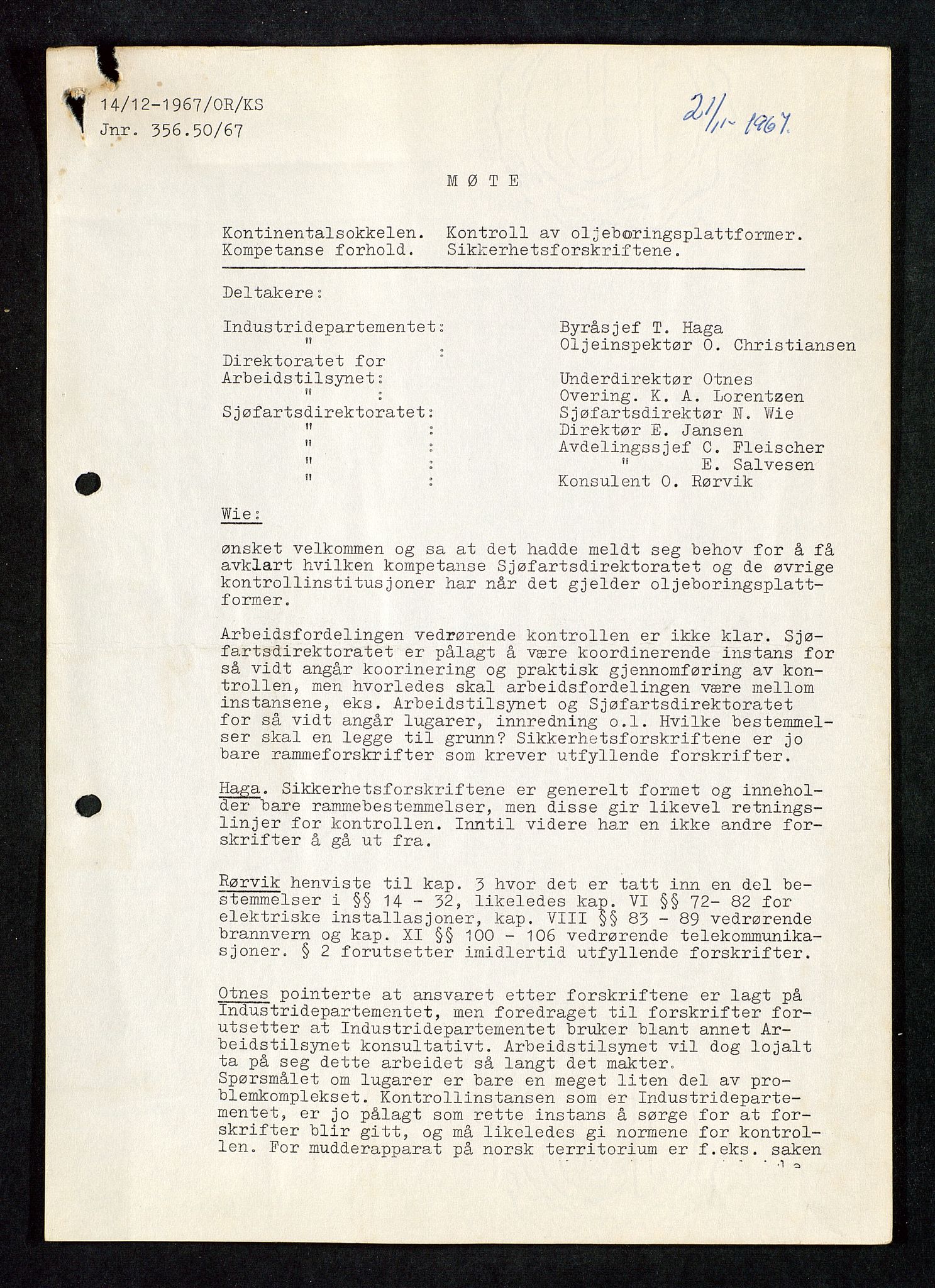 Industridepartementet, Oljekontoret, AV/SAST-A-101348/Da/L0011: Arkivnøkkel 753 - 792 Produksjonsopplegg, boreutstyr, rapporter , målinger, 1966-1972, s. 209