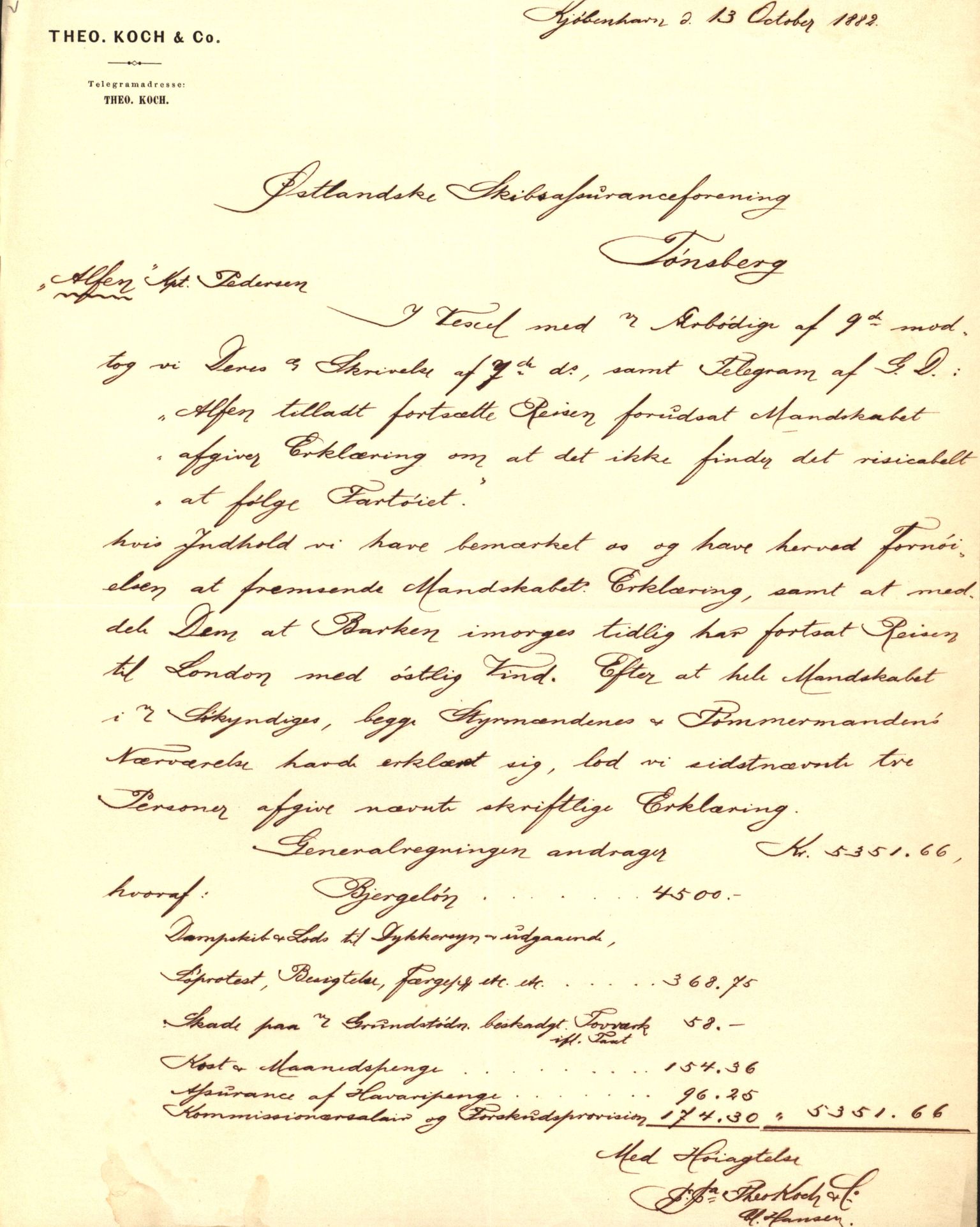 Pa 63 - Østlandske skibsassuranceforening, VEMU/A-1079/G/Ga/L0014/0011: Havaridokumenter / Agra, Anna, Jorsalfarer, Alfen, Uller, Solon, 1882, s. 29