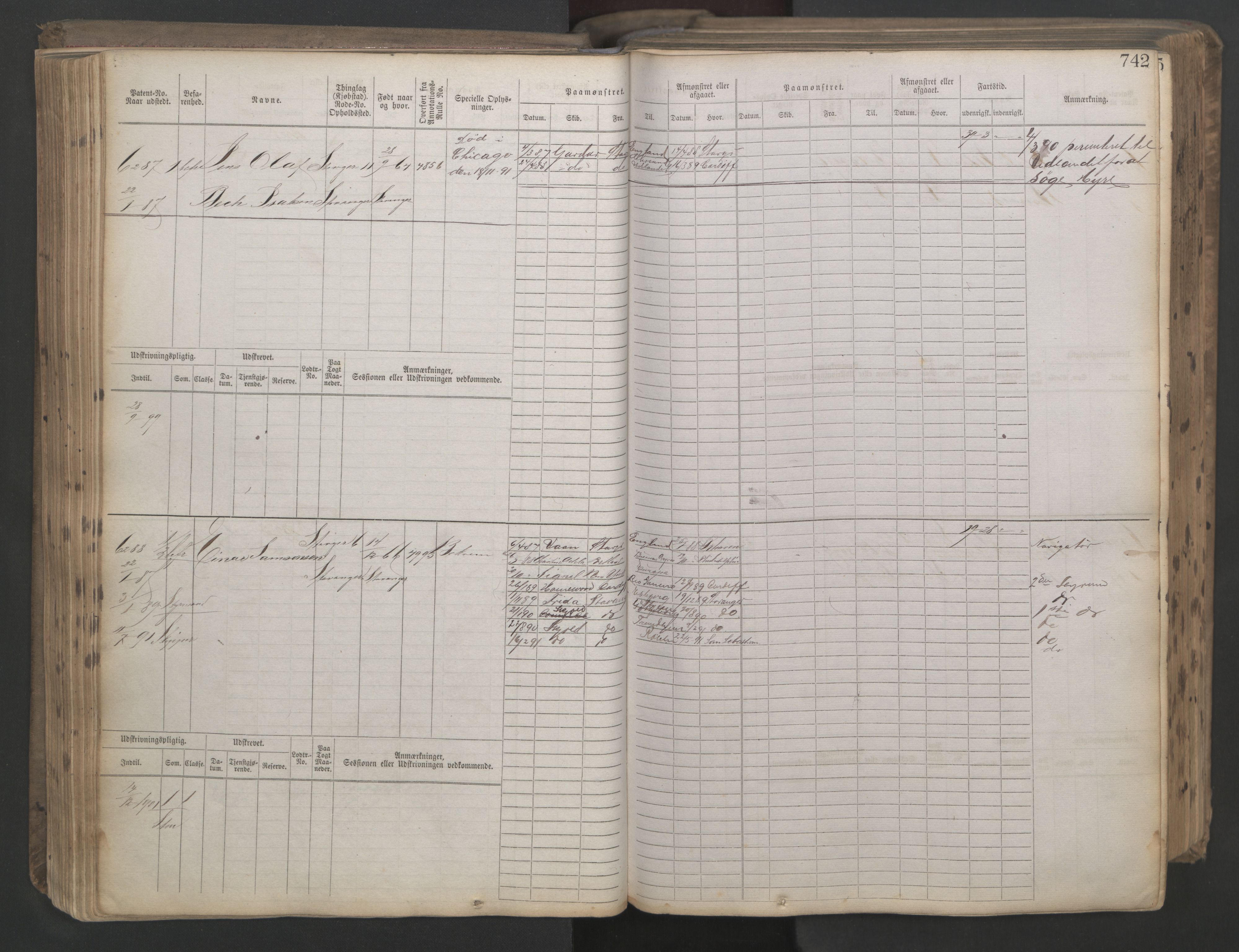 Stavanger sjømannskontor, AV/SAST-A-102006/F/Fb/Fbb/L0021: Sjøfartshovedrulle patnentnr. 6005-7204 (dublett), 1887, s. 146