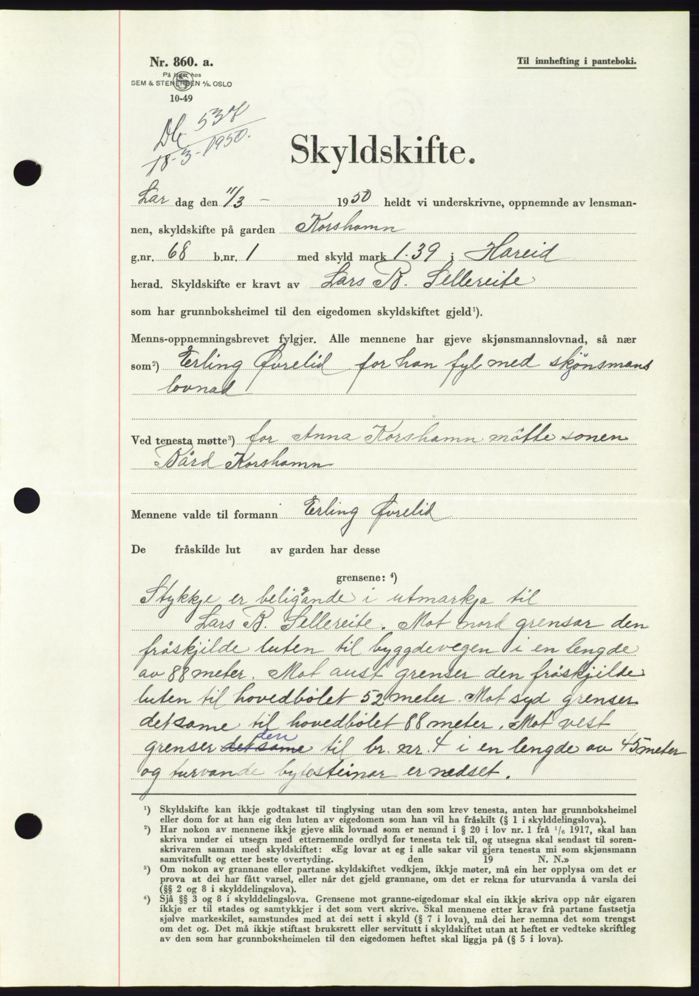 Søre Sunnmøre sorenskriveri, SAT/A-4122/1/2/2C/L0086: Pantebok nr. 12A, 1949-1950, Dagboknr: 537/1950