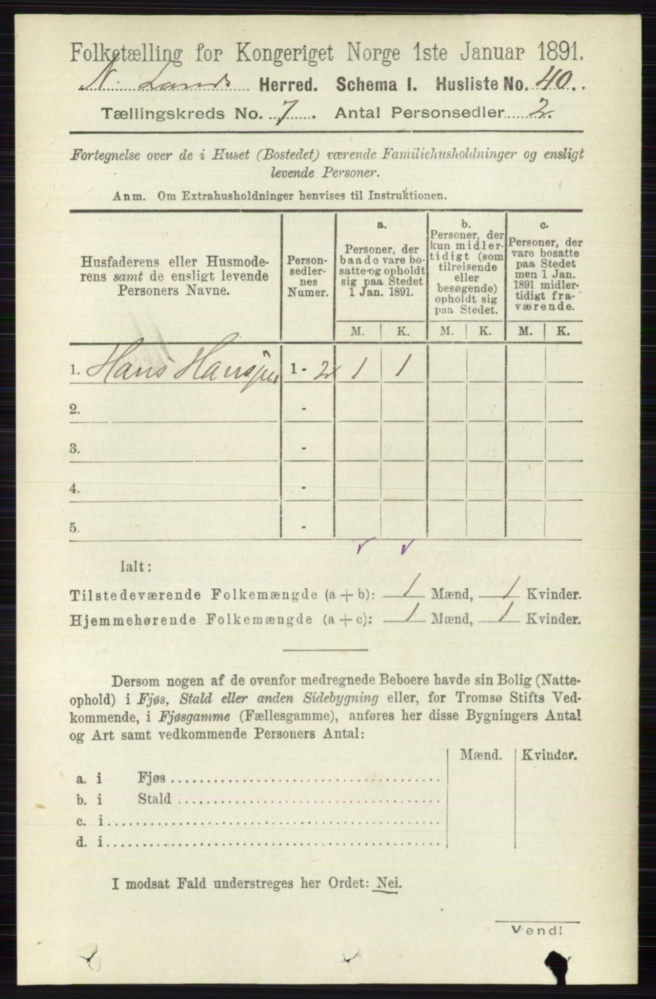 RA, Folketelling 1891 for 0538 Nordre Land herred, 1891, s. 1929