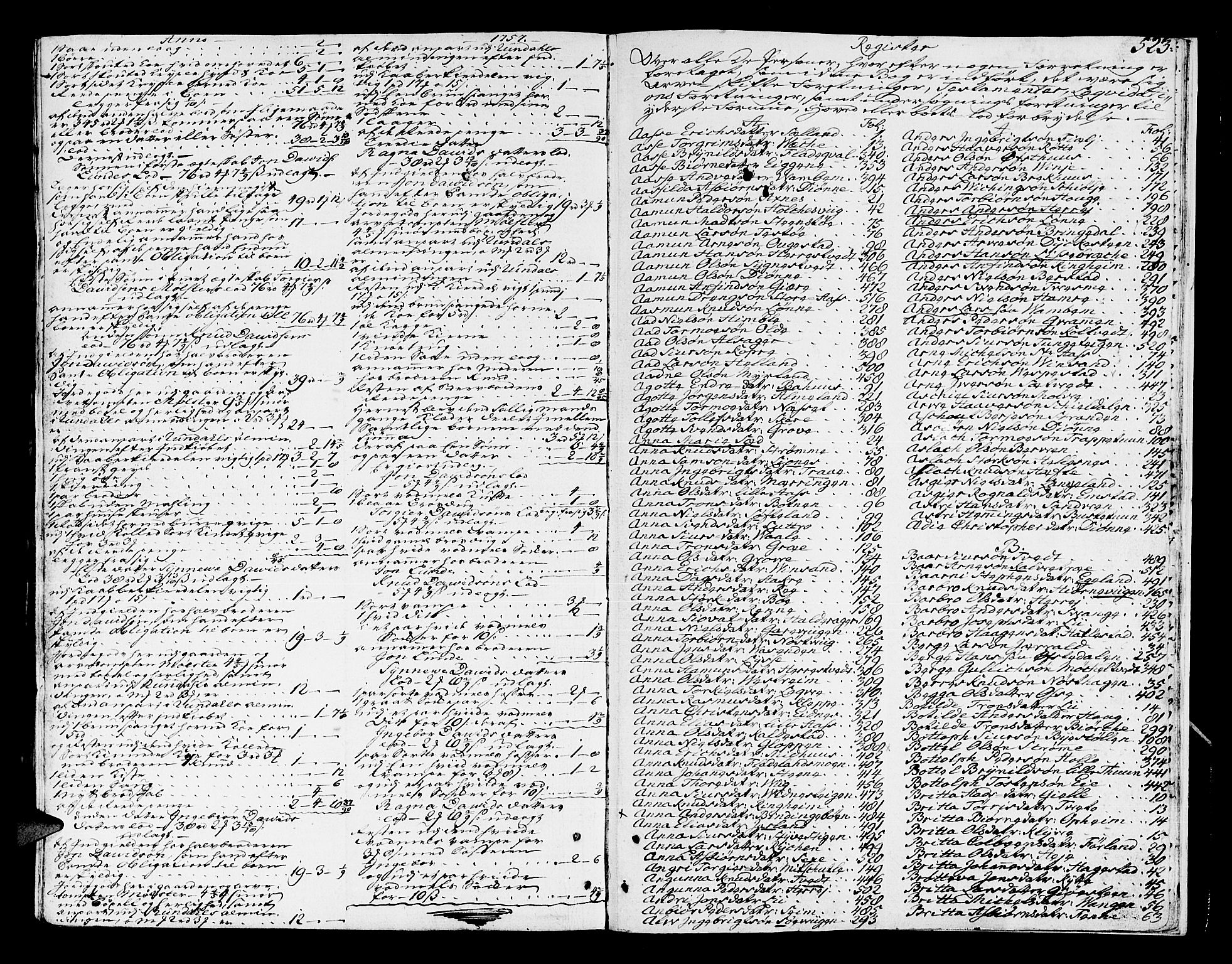 Hardanger og Voss sorenskriveri, SAB/A-2501/4/4A/4Ac/L0006: Skifterettsprotokoll for sorenskriveriet, 1748-1757, s. 522b-523a
