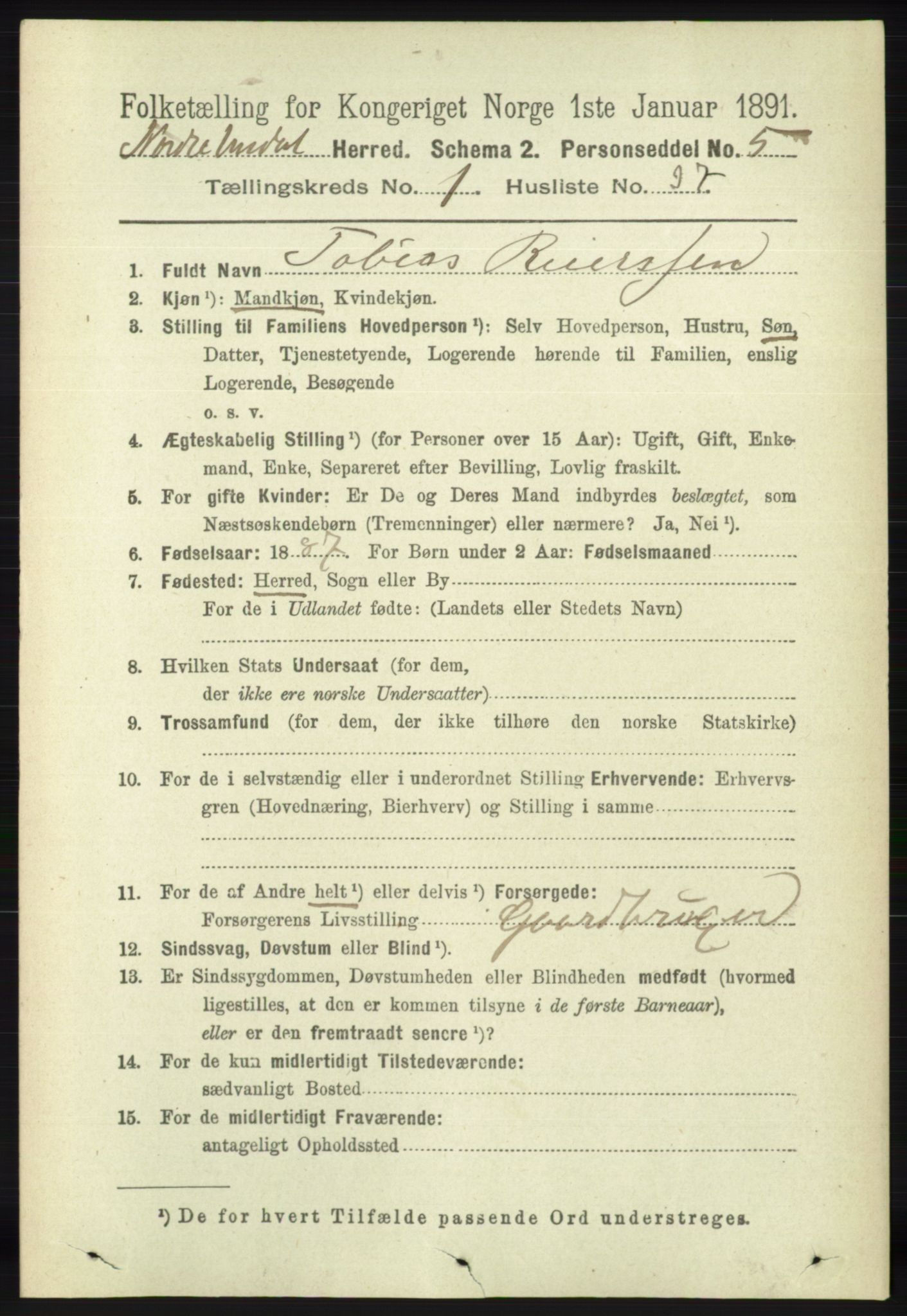 RA, Folketelling 1891 for 1028 Nord-Audnedal herred, 1891, s. 233