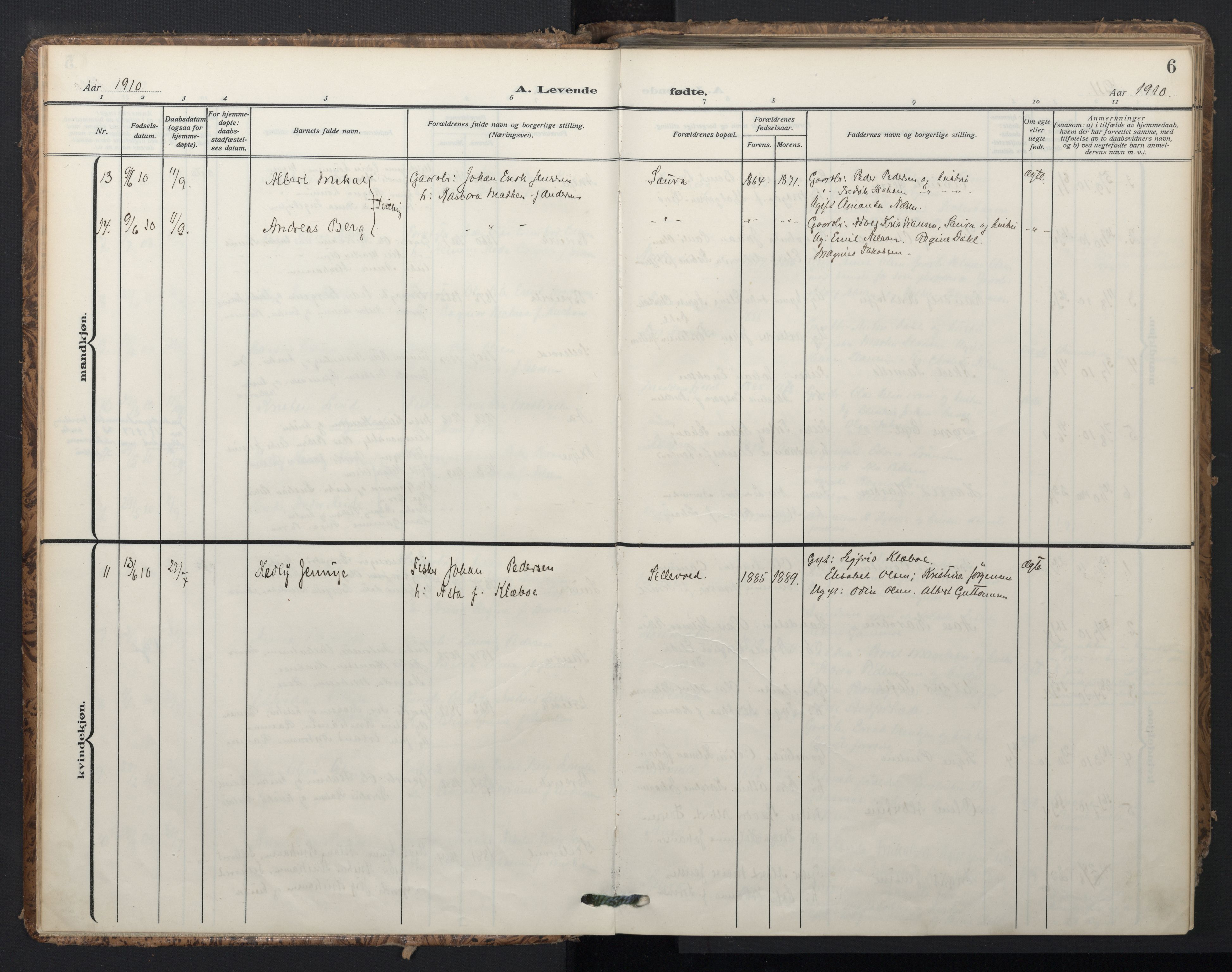 Ministerialprotokoller, klokkerbøker og fødselsregistre - Nordland, AV/SAT-A-1459/897/L1401: Ministerialbok nr. 897A08, 1909-1921, s. 6