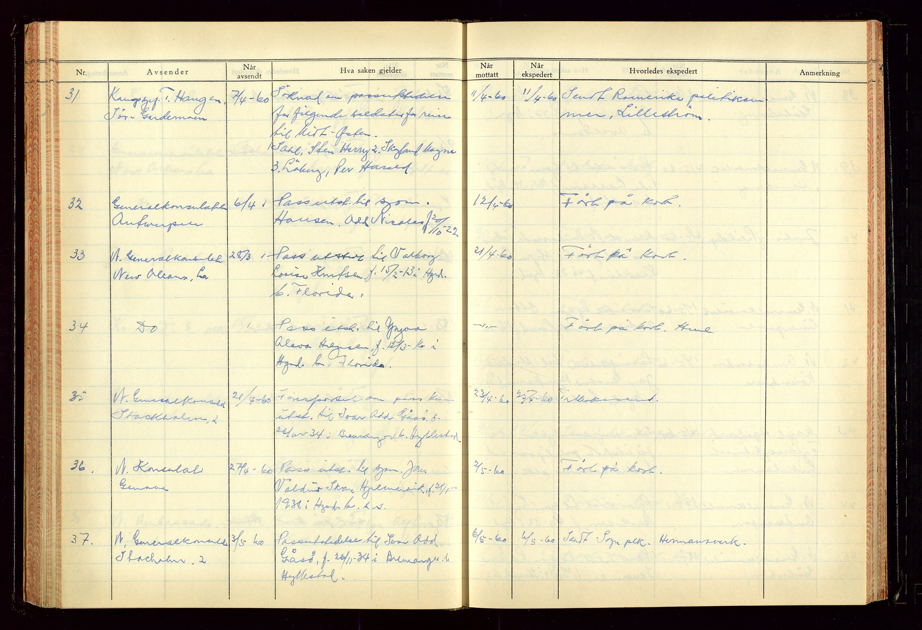 Haugesund politikammer, AV/SAST-A-100440/K/L0007: Passjournal (16 12 53-07 1065), 1953-1965, s. 129