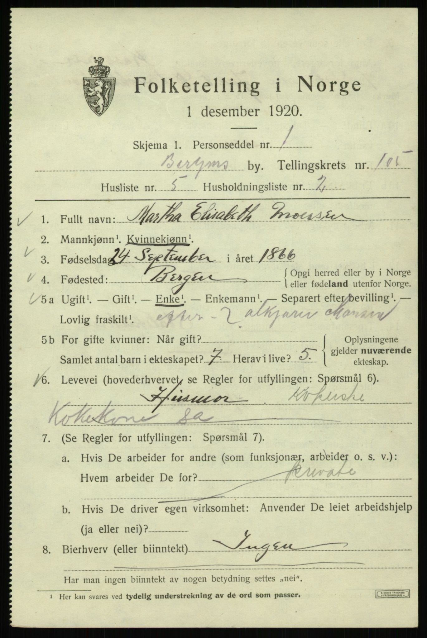 SAB, Folketelling 1920 for 1301 Bergen kjøpstad, 1920, s. 182244