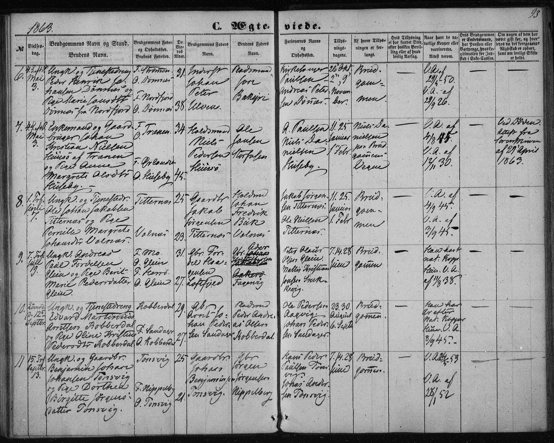 Ministerialprotokoller, klokkerbøker og fødselsregistre - Nordland, AV/SAT-A-1459/835/L0523: Ministerialbok nr. 835A01, 1855-1865, s. 93