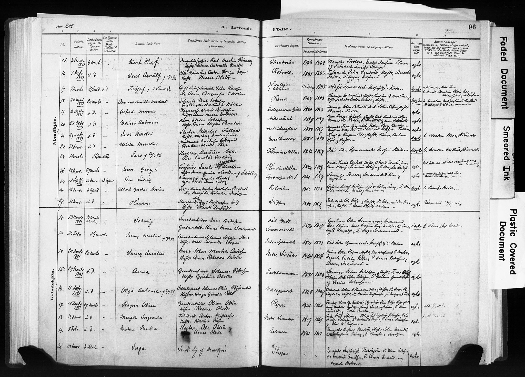 Ministerialprotokoller, klokkerbøker og fødselsregistre - Sør-Trøndelag, SAT/A-1456/606/L0300: Ministerialbok nr. 606A15, 1886-1893, s. 96