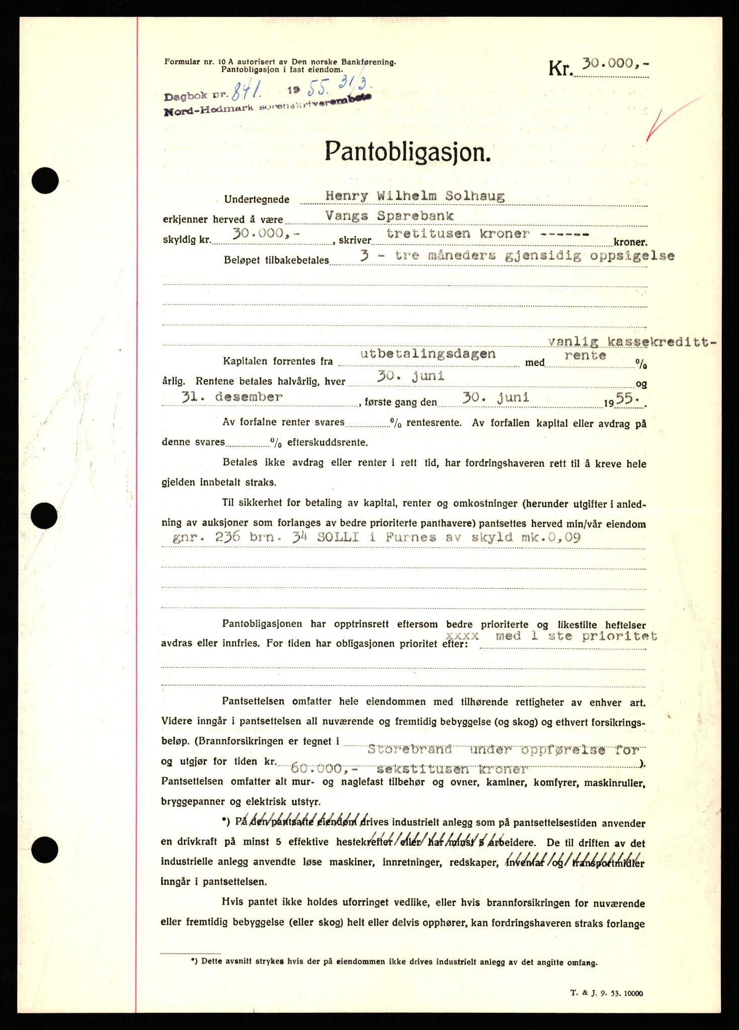 Nord-Hedmark sorenskriveri, SAH/TING-012/H/Hb/Hbf/L0032: Pantebok nr. B32, 1955-1955, Dagboknr: 841/1952