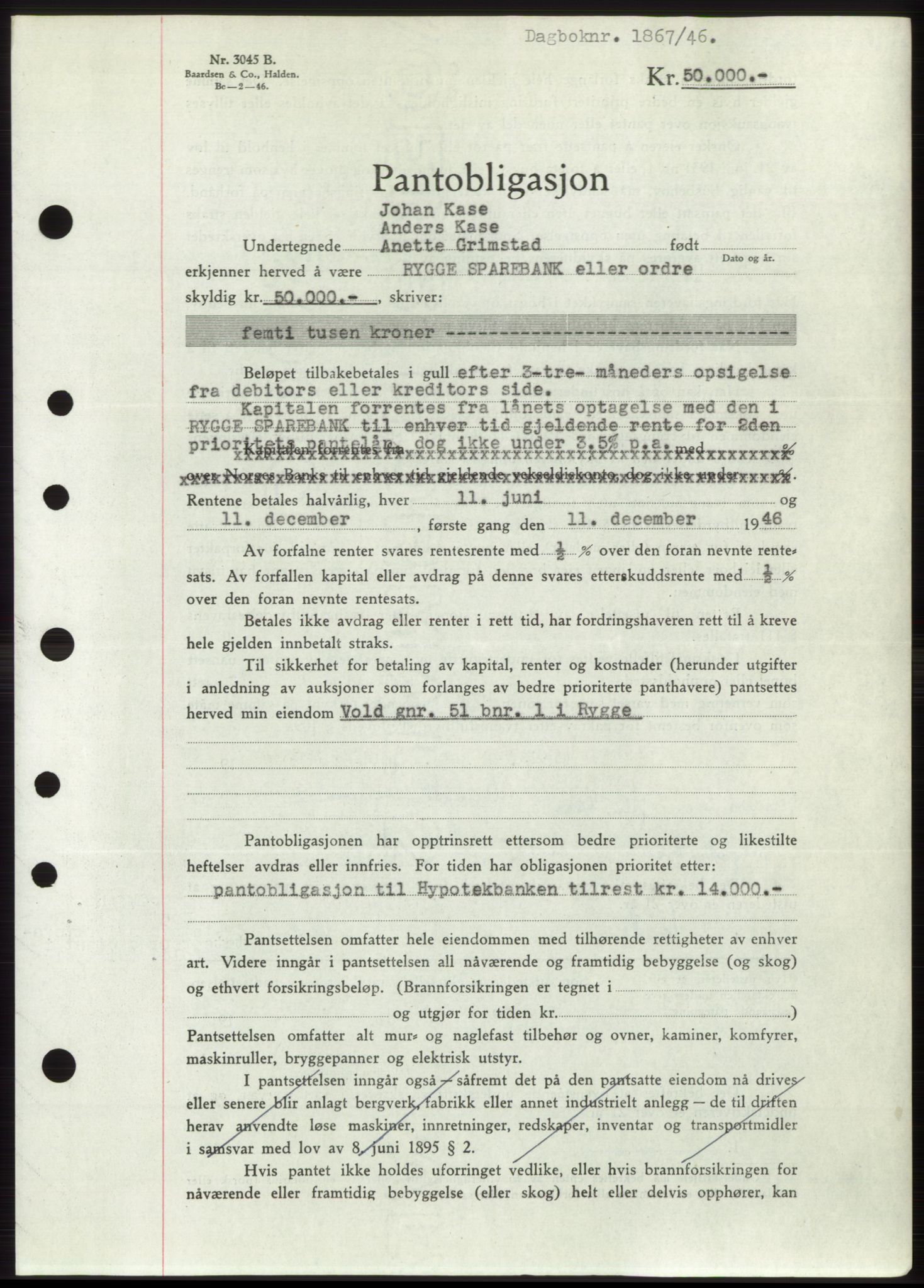 Moss sorenskriveri, SAO/A-10168: Pantebok nr. B15, 1946-1946, Dagboknr: 1867/1946