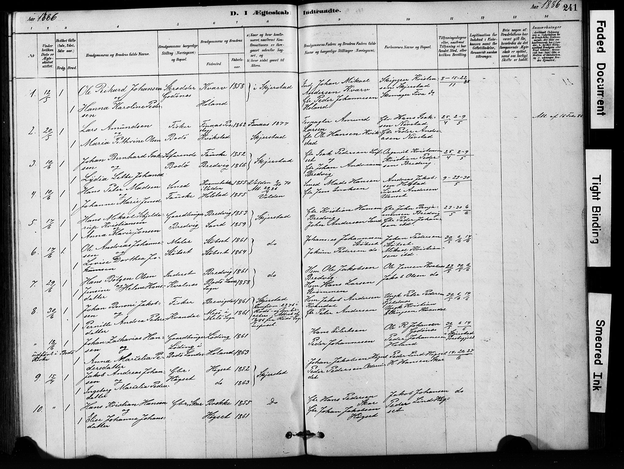 Ministerialprotokoller, klokkerbøker og fødselsregistre - Nordland, AV/SAT-A-1459/852/L0754: Klokkerbok nr. 852C05, 1878-1894, s. 241