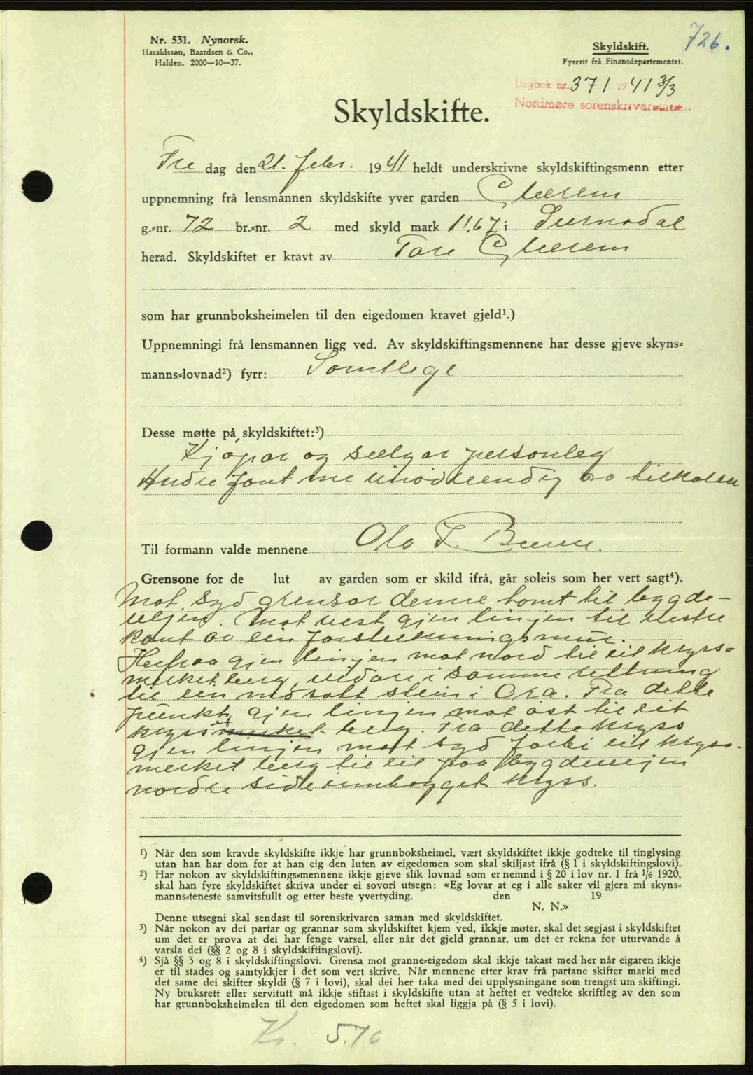 Nordmøre sorenskriveri, SAT/A-4132/1/2/2Ca: Pantebok nr. A89, 1940-1941, Dagboknr: 371/1941